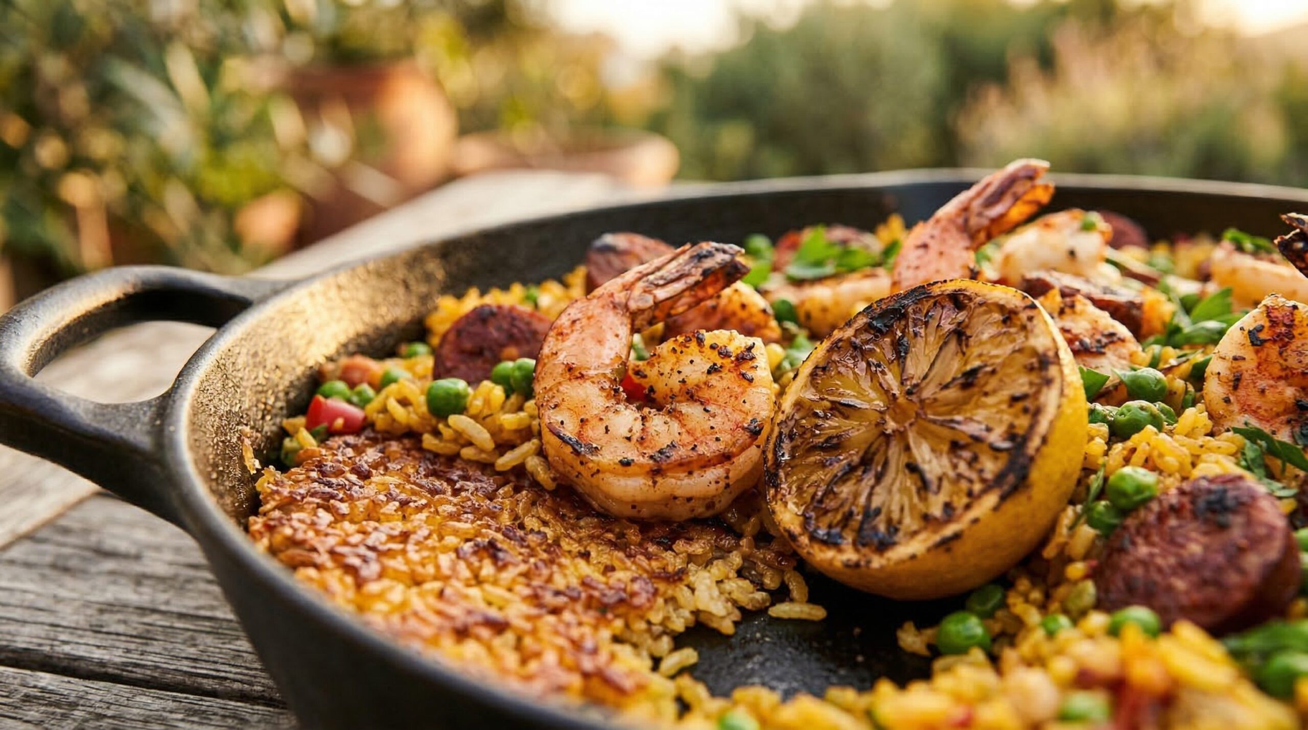 Skillet Shrimp & Andouille Sausage Paella being prepared