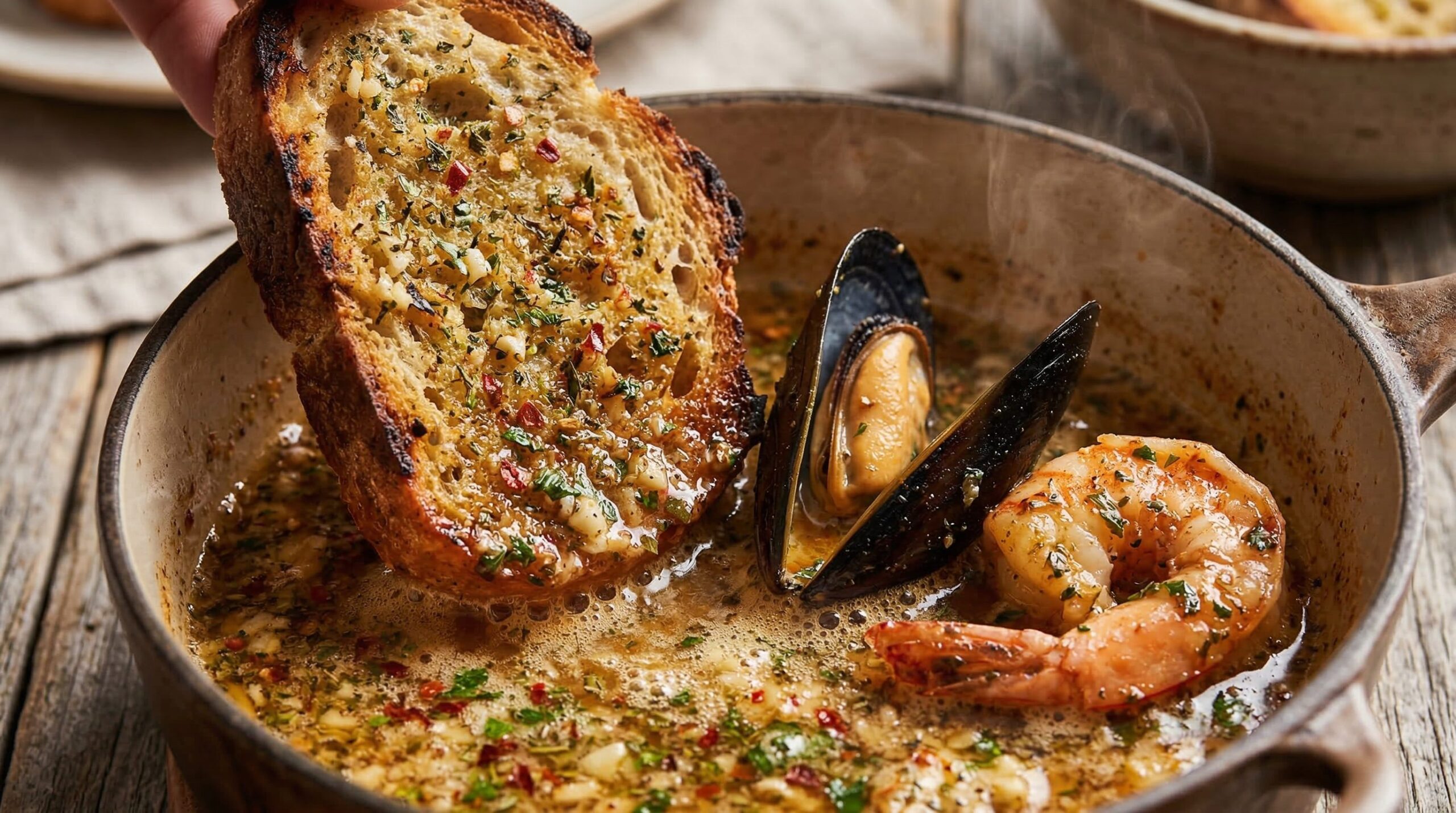 After-Golf Cajun Mussels & Shrimp being prepared