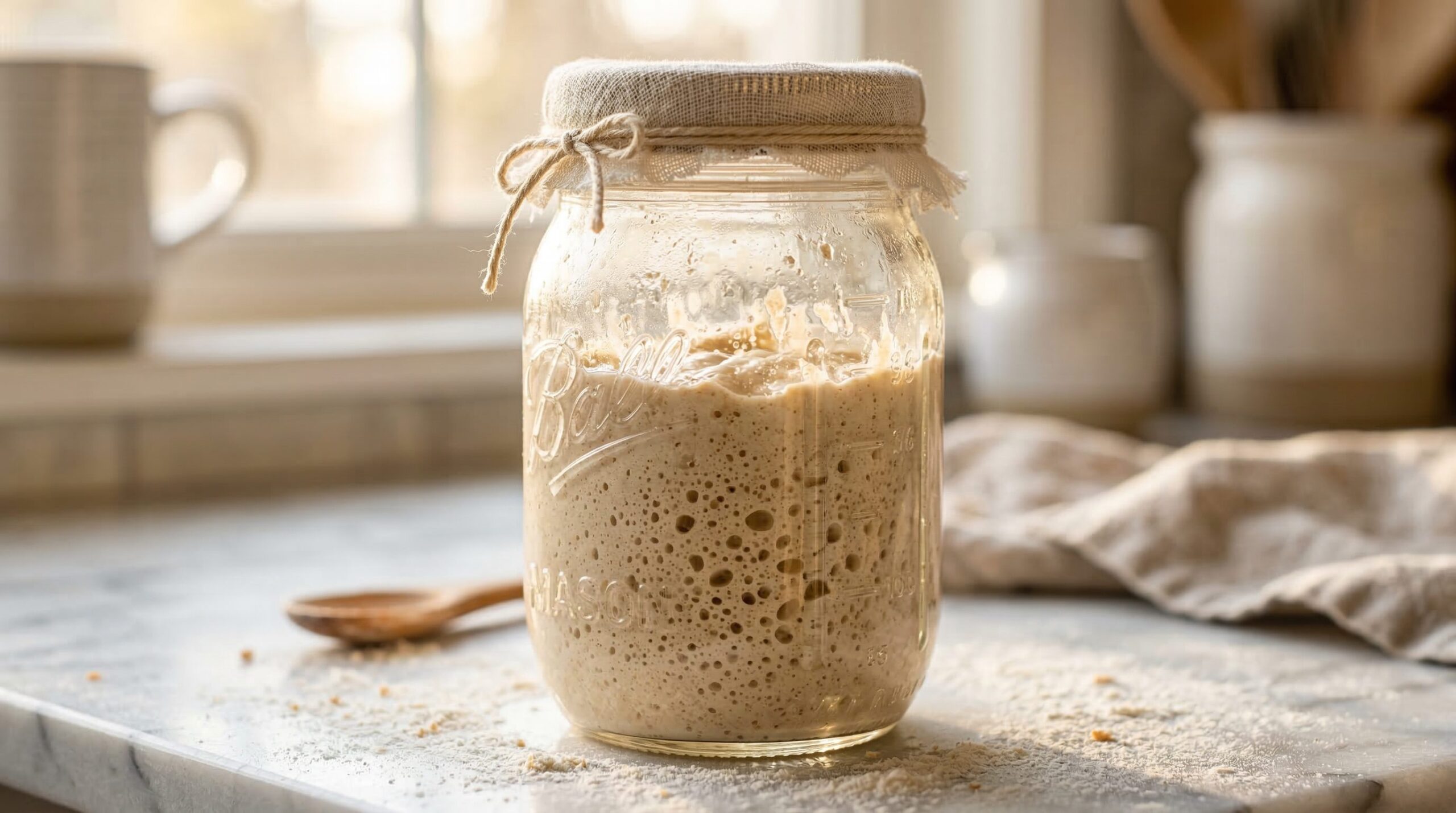 Ingredients for Heritage Sourdough Starter & Artisan Bread arranged for preparation