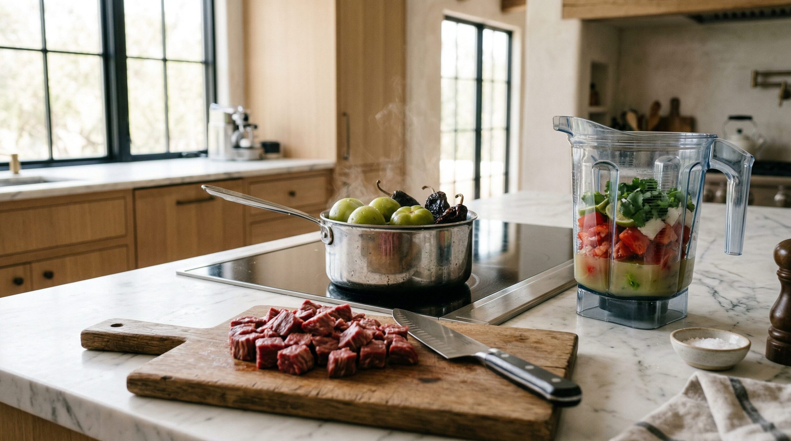 Ingredients for Steak Tacos with Dual Sauces arranged for preparation
