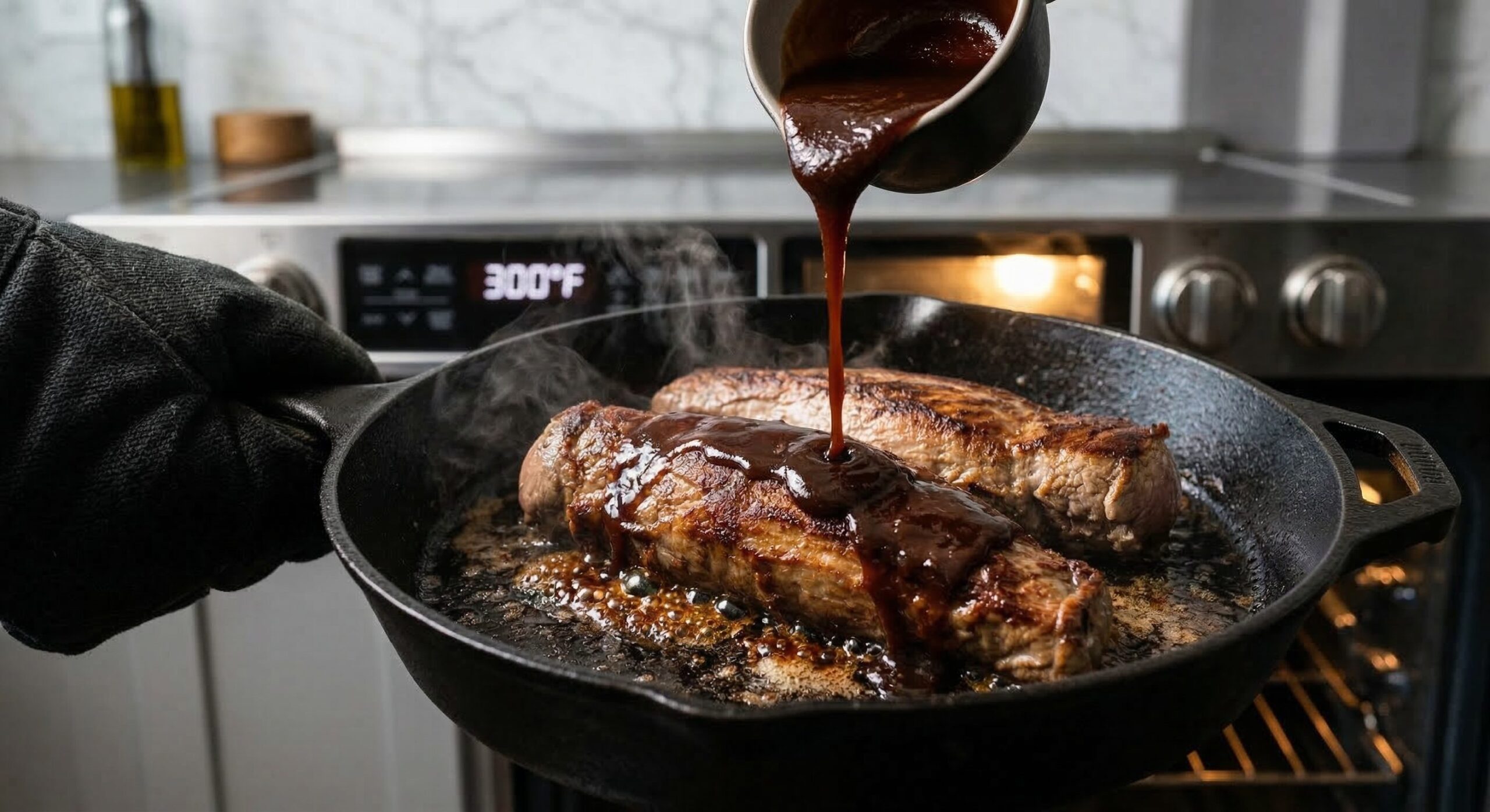 Slow-Roasted Pork Tenderloin BBQ Sandwiches being prepared