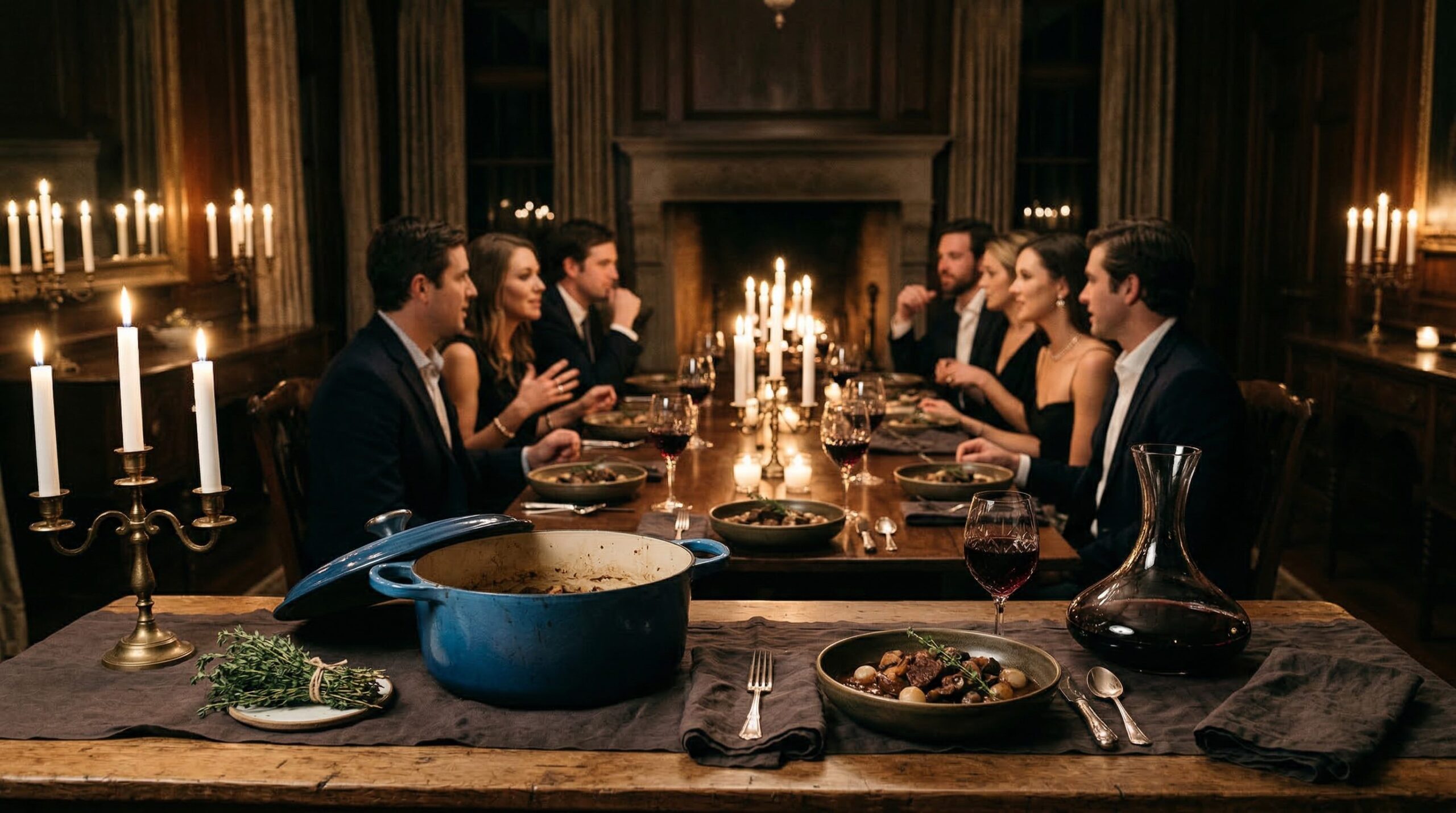 Beef Bourguignon plated and served on an estate table