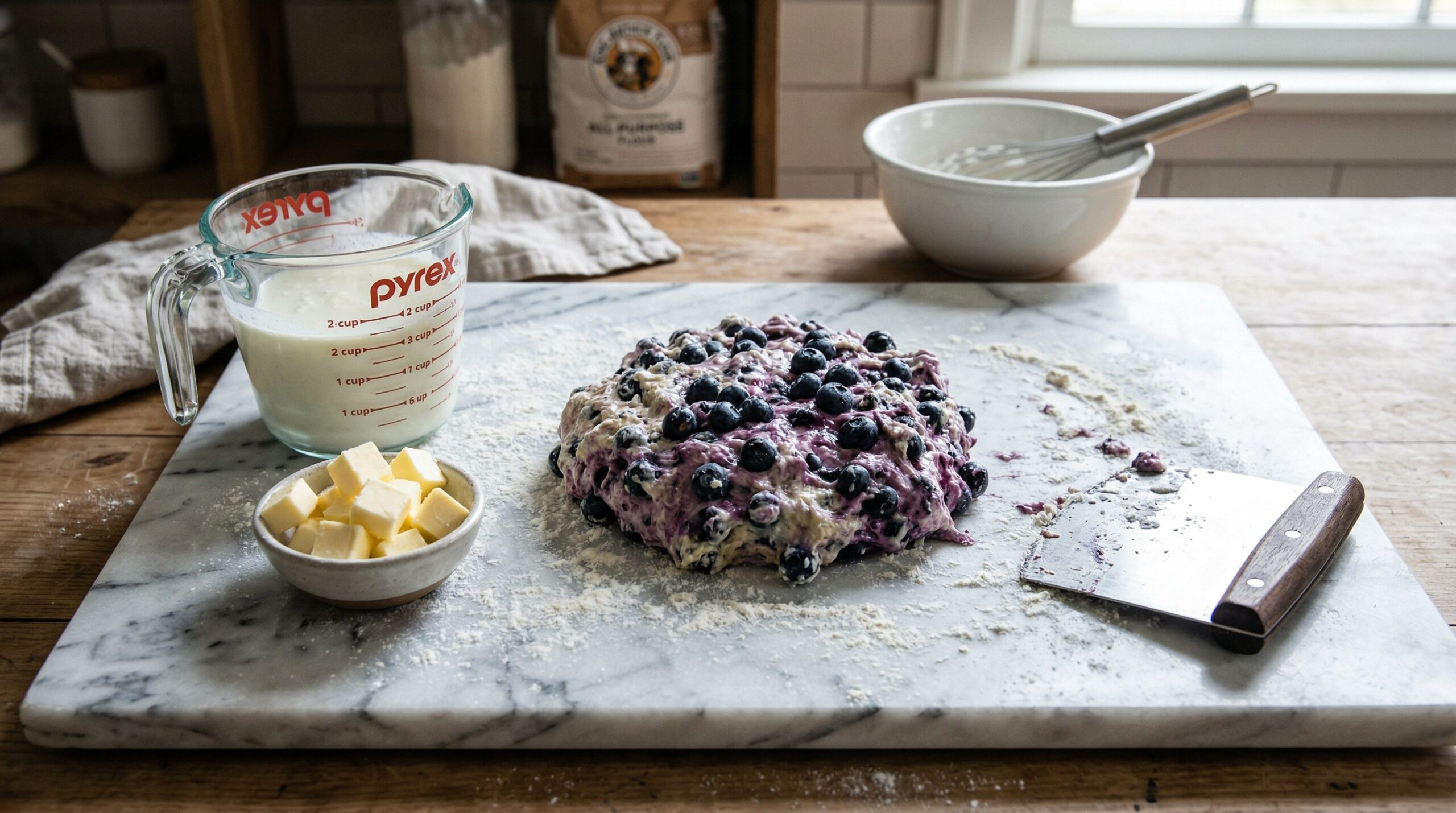 Ingredients for Tequila Spiked Berry Shortcakes arranged for preparation