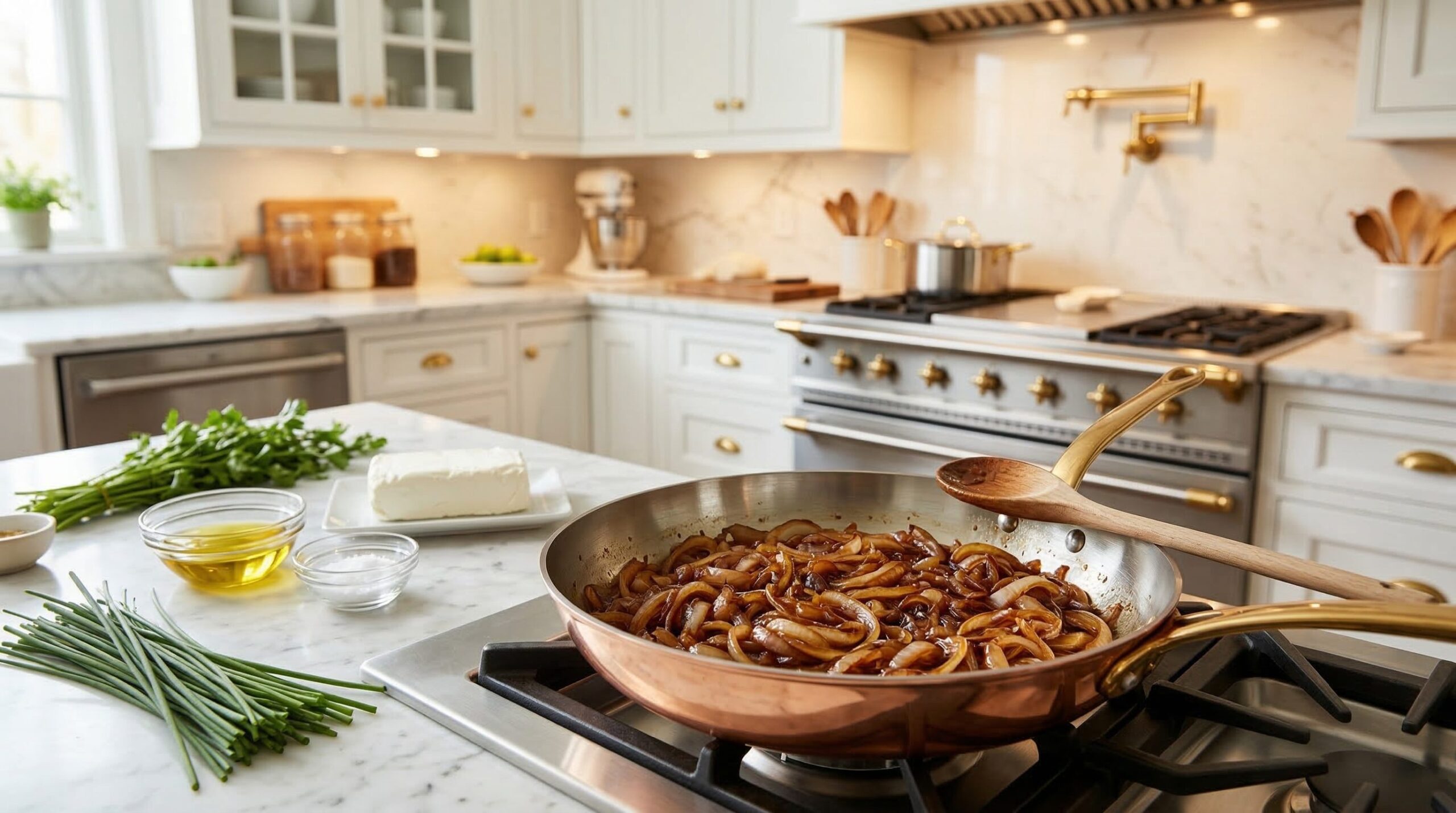 Ingredients for Chips & Caramelized Onion Dip arranged for preparation