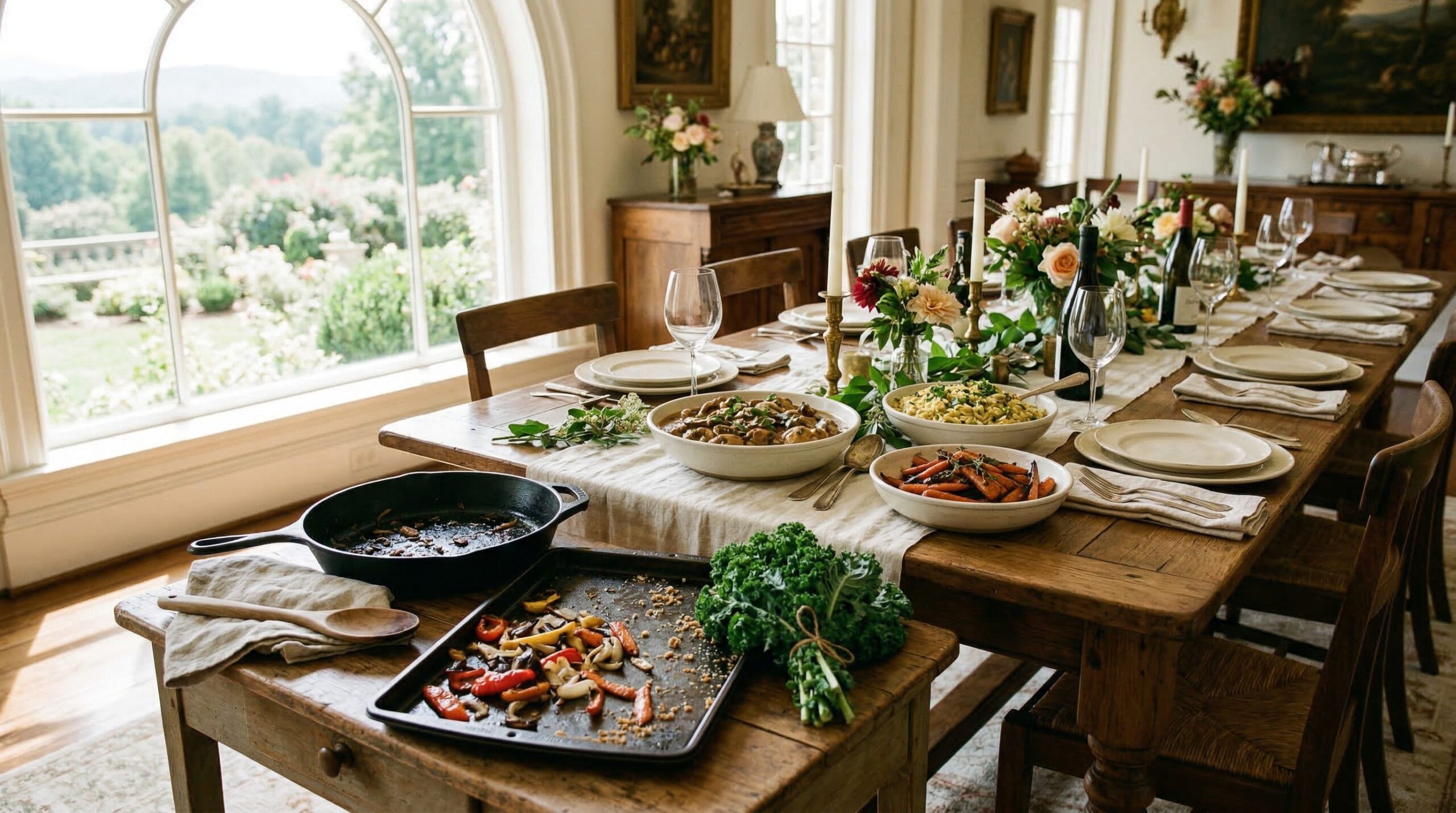 Chicken Marsala Harvest Bowl plated and served on an estate table