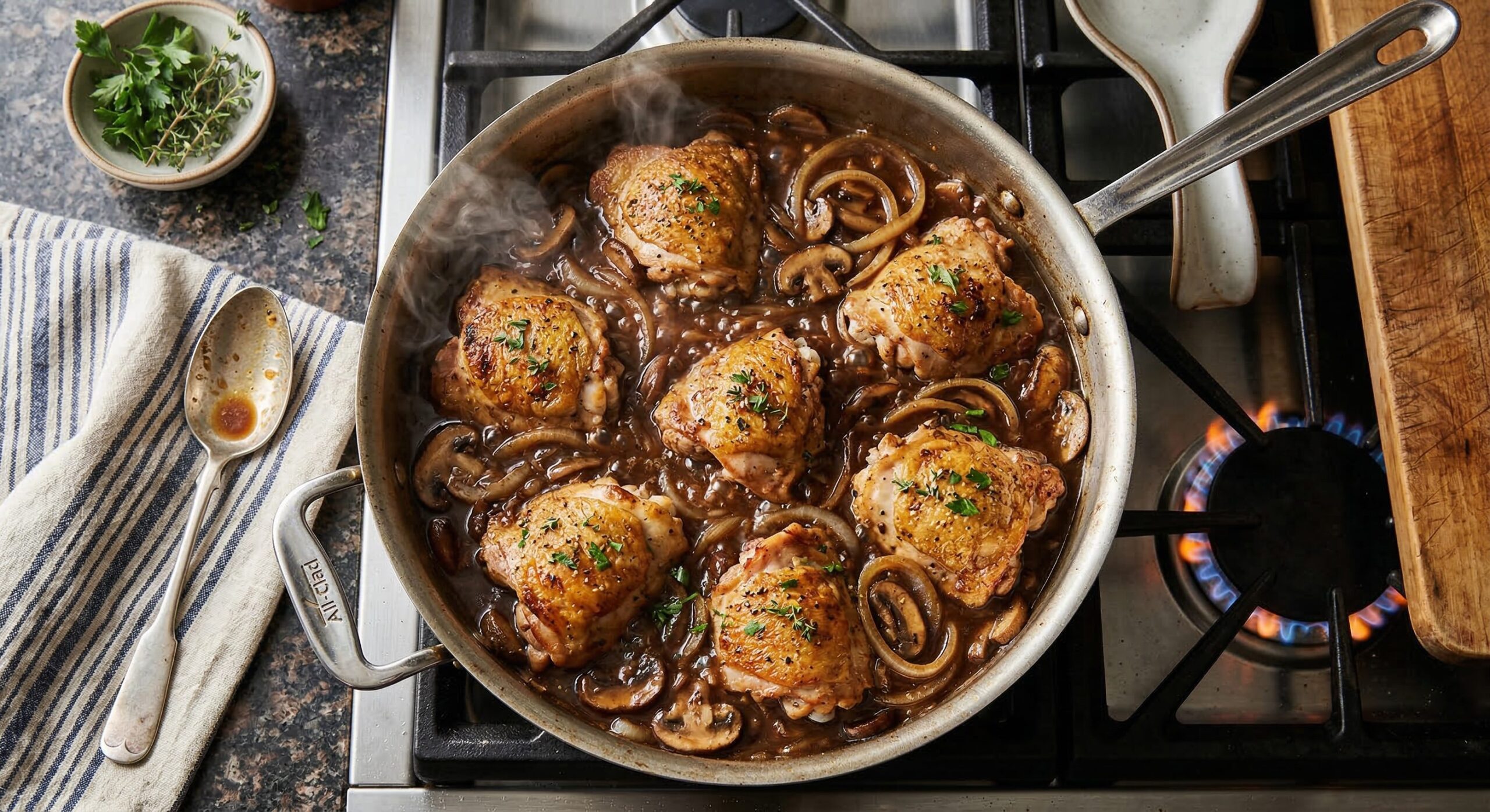 Ingredients for Chicken Marsala Harvest Bowl arranged for preparation