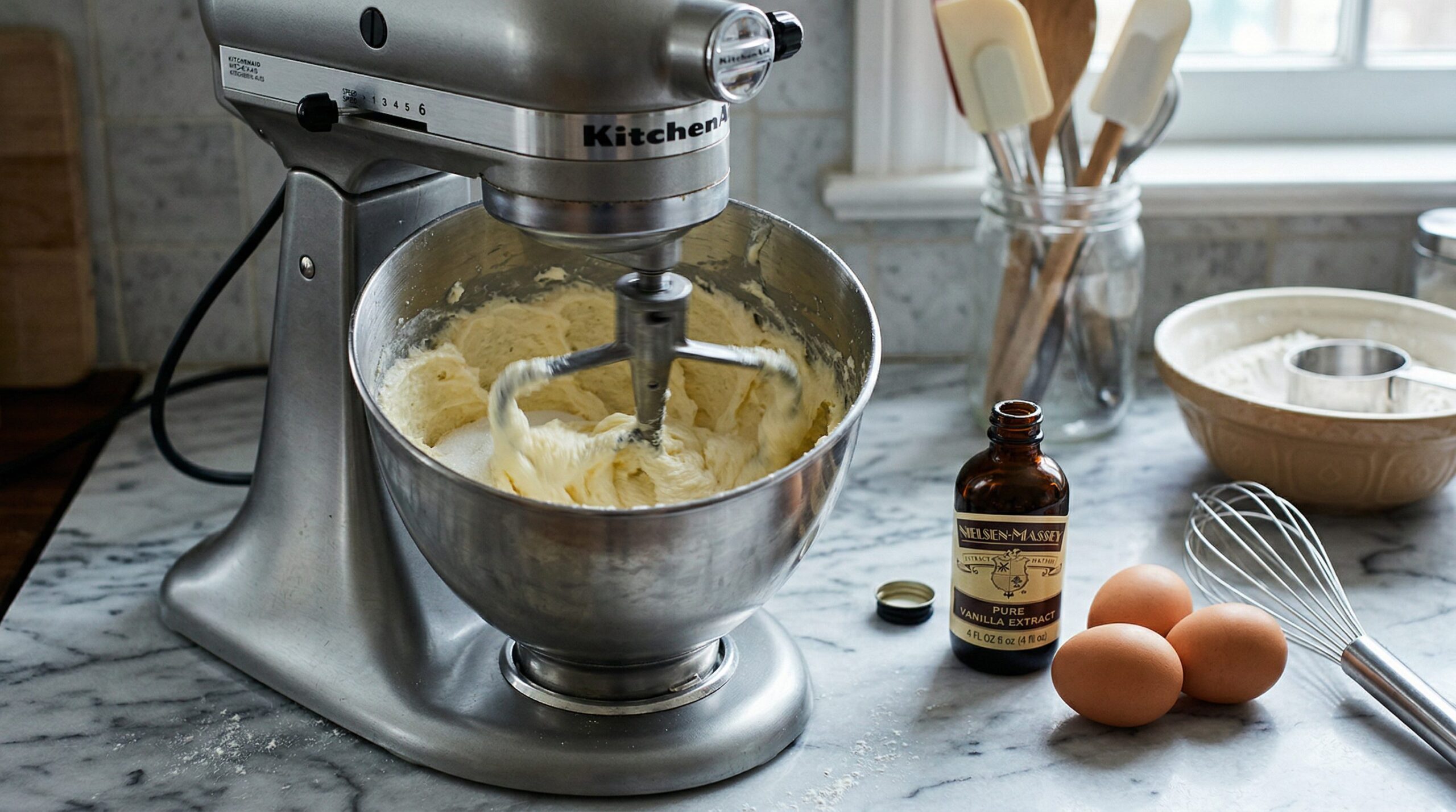 Ingredients for Vanilla Cupcakes with Buttercream Frosting arranged for preparation