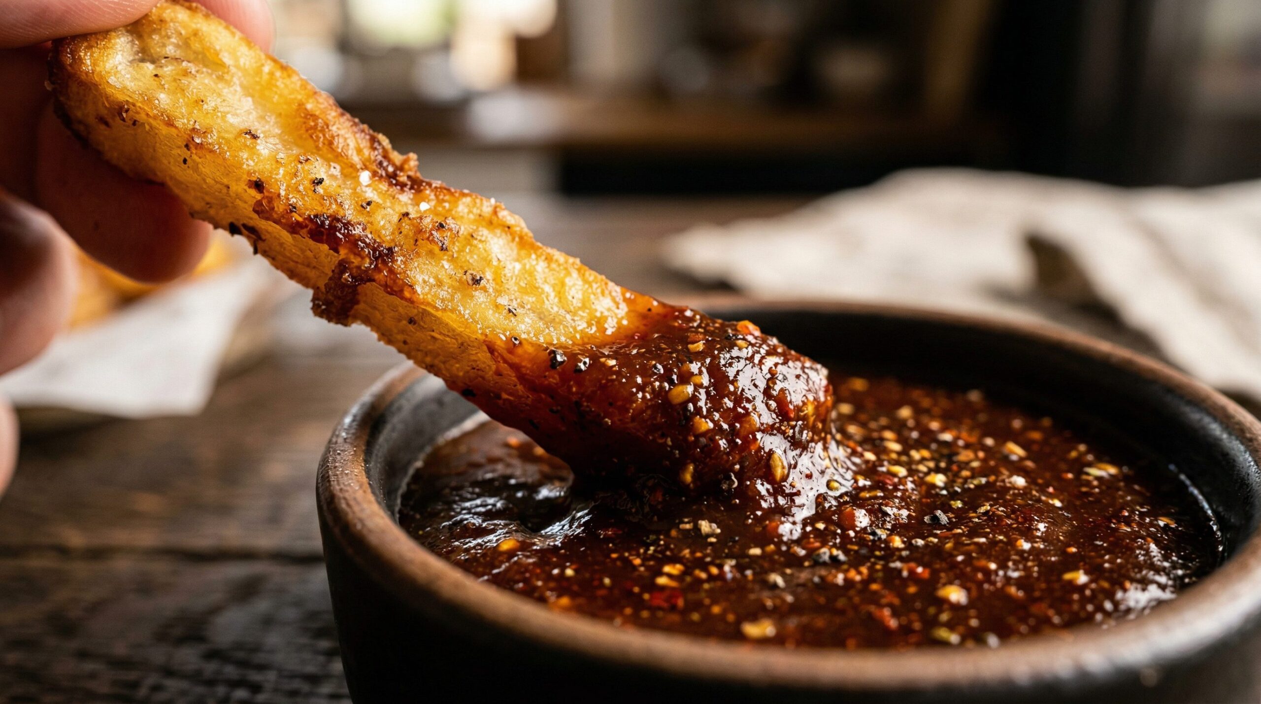Crispy Duck Fat Fries with Spiced Ketchup being prepared