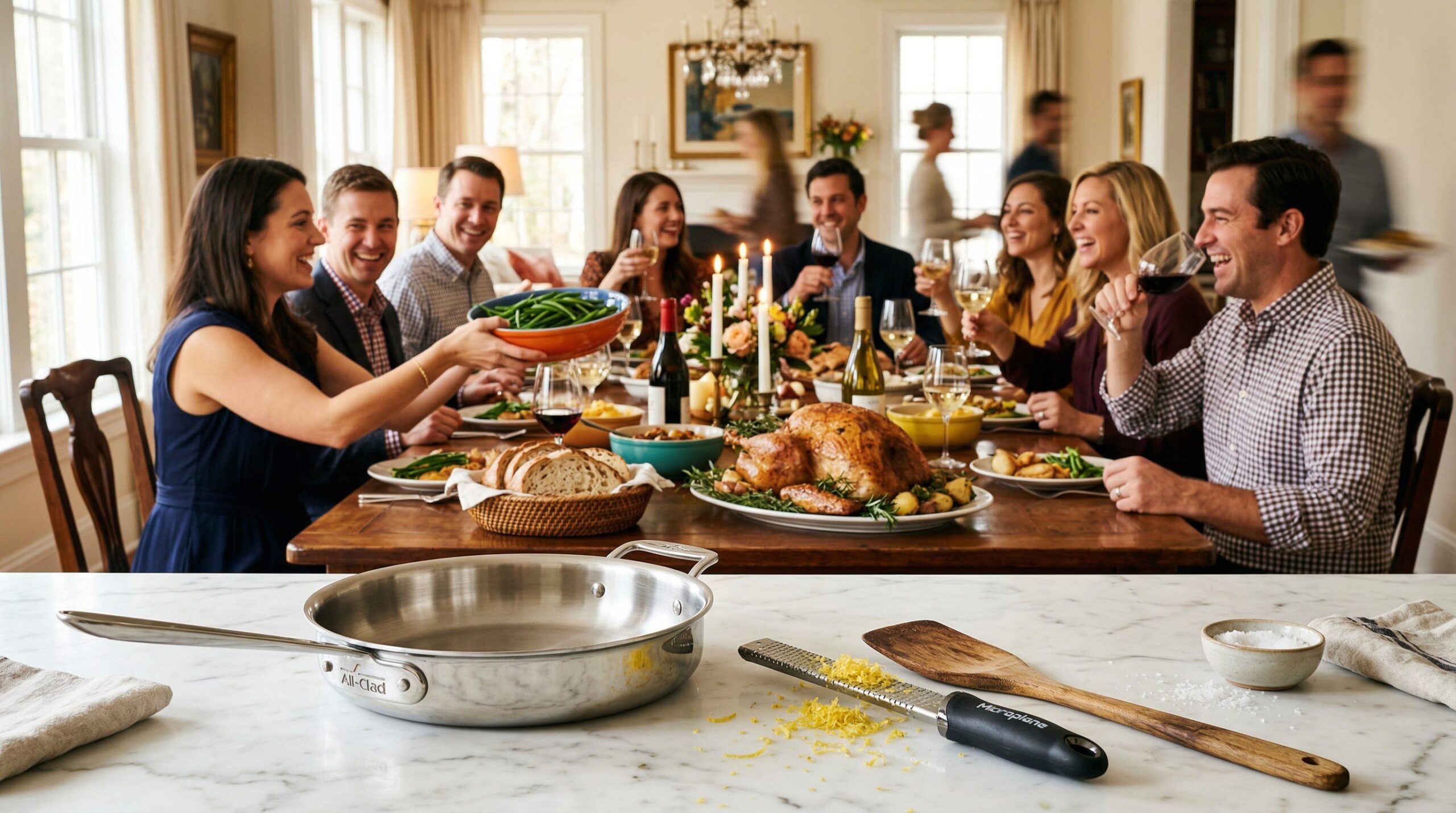 A platter of citrus-glazed green beans as an elegant side on an estate table