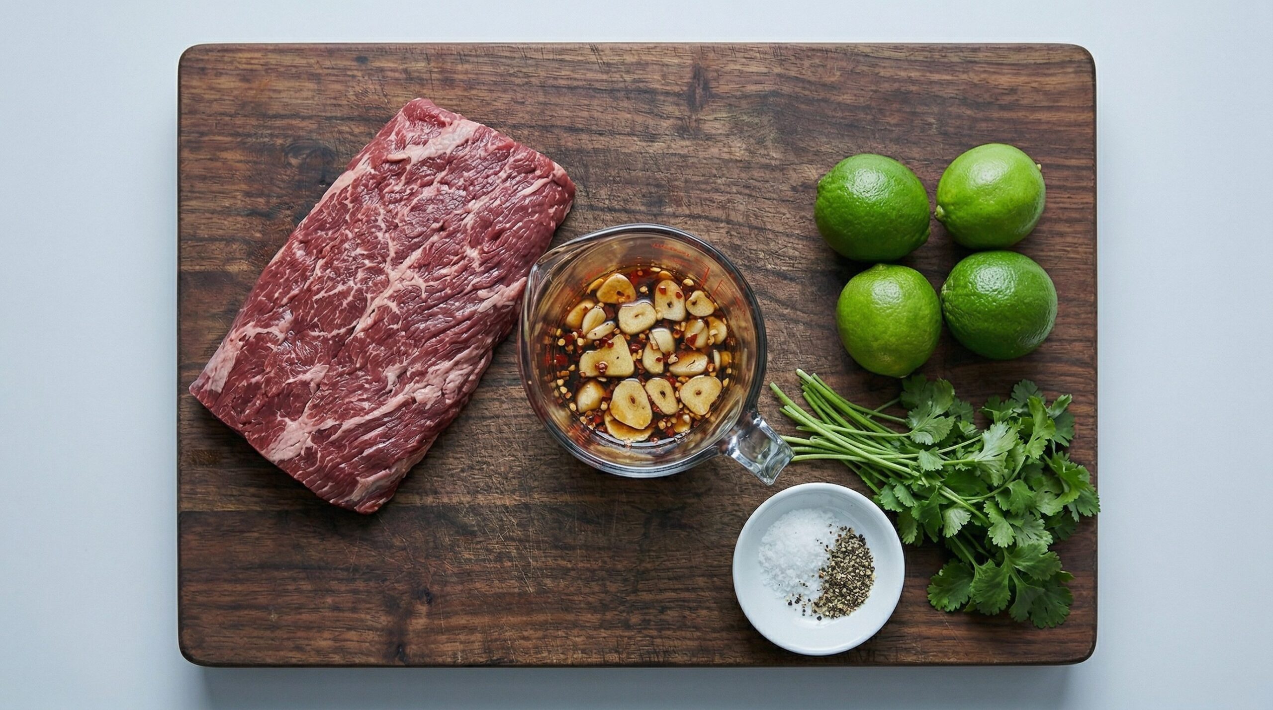 Ingredients for Chuck Wagon Steak Fajitas arranged for preparation