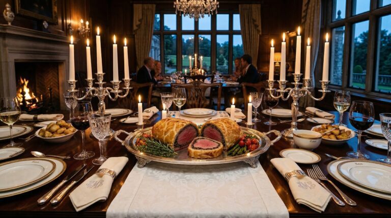 Stunning plated serving of Puff-Pastry Beef Wellington with Red Wine Demi-Glace, a chef-tested recipe by Chef Jorj Morgan.