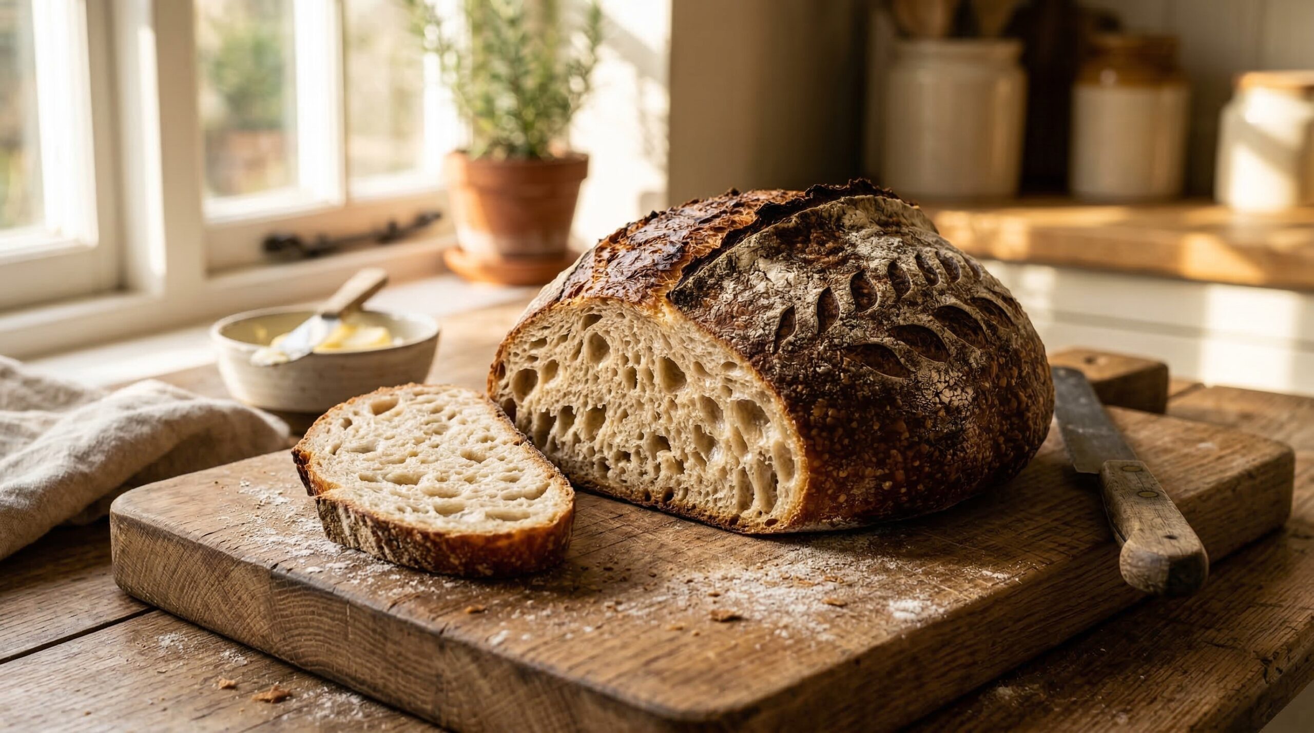 Stunning plated serving of Heritage Sourdough Starter & Artisan Bread, a chef-tested recipe by Chef Jorj Morgan.