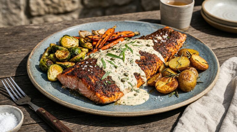 Stunning plated serving of The Holiday Dinner Party Masterclass, a chef-tested recipe by Chef Jorj Morgan.