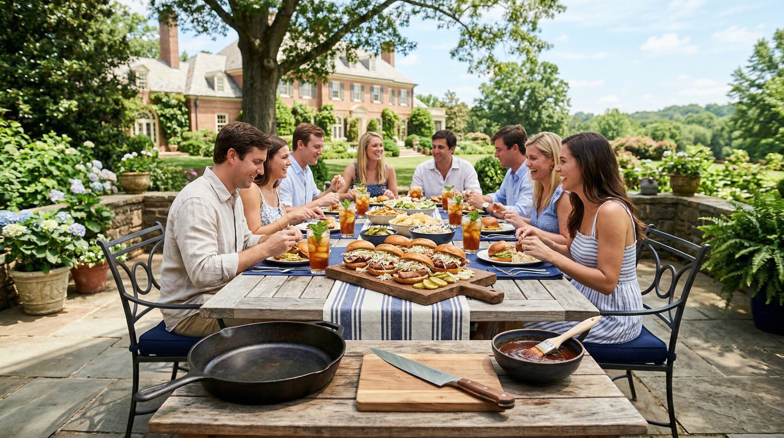 Slow-Roasted Pork Tenderloin BBQ Sandwiches plated and served on an estate table