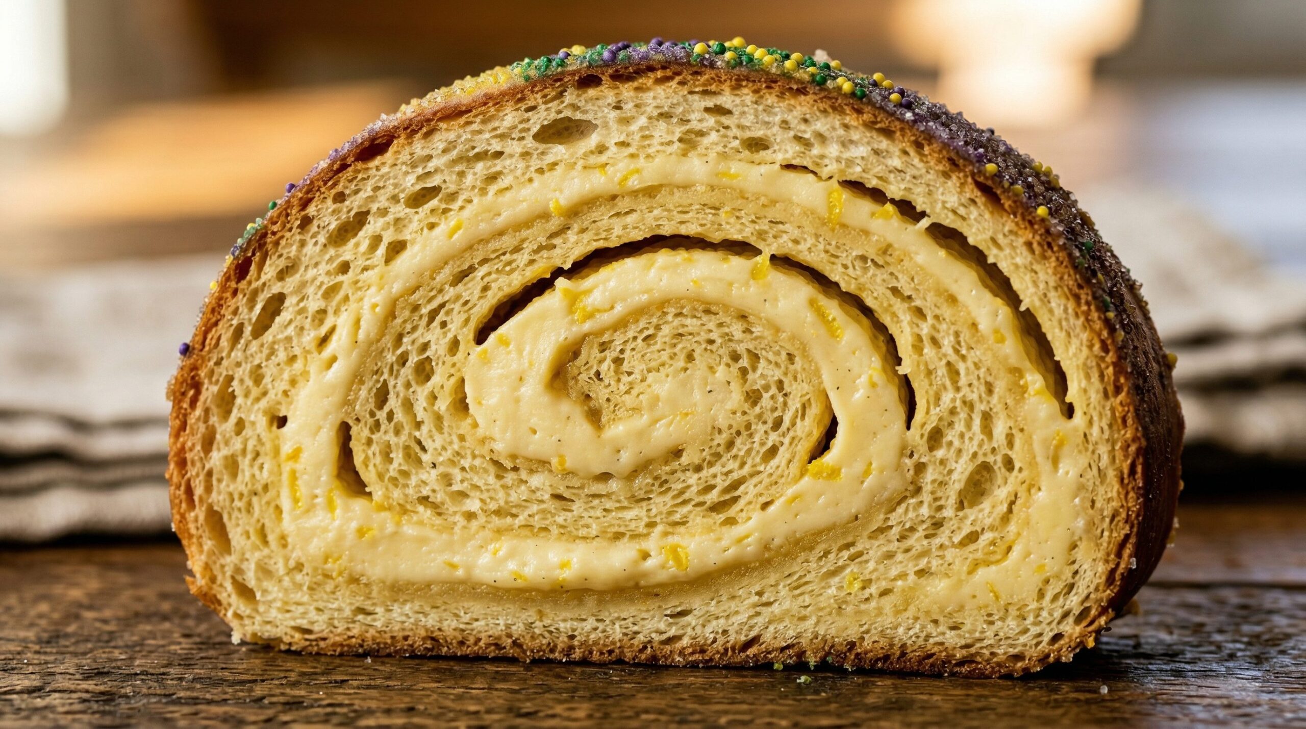 Braided Mardi Gras Bread with Lemon Cream Cheese being prepared