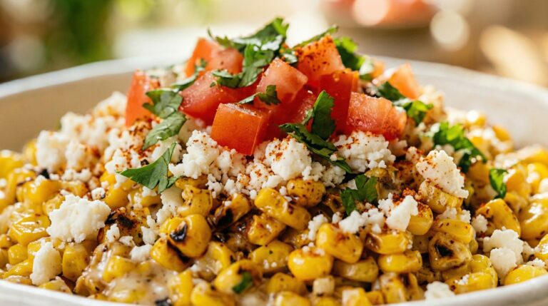 Stunning plated serving of Mexican Street Corn, a chef-tested recipe by Chef Jorj Morgan.