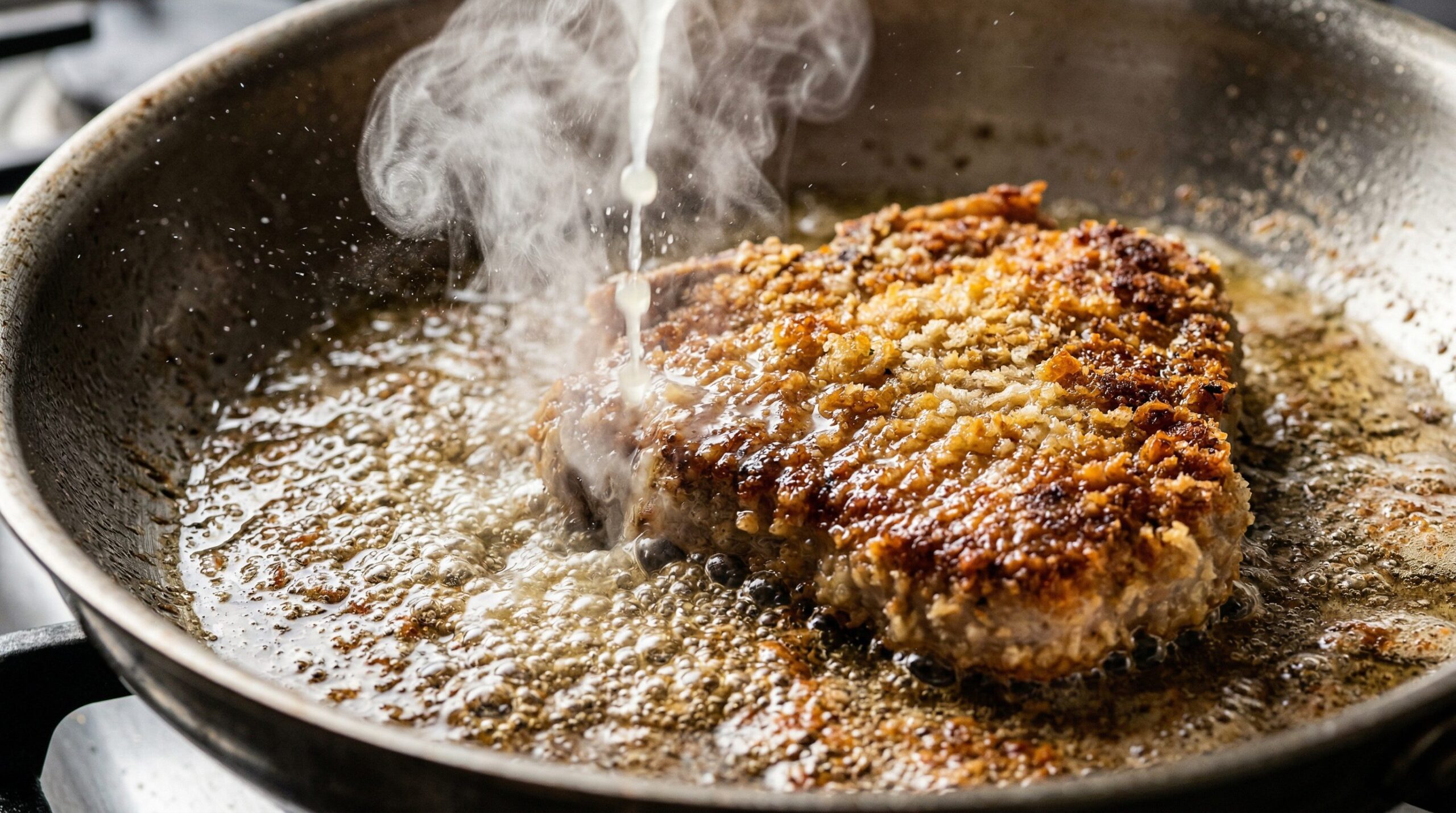 Veal Chops Milanese being prepared