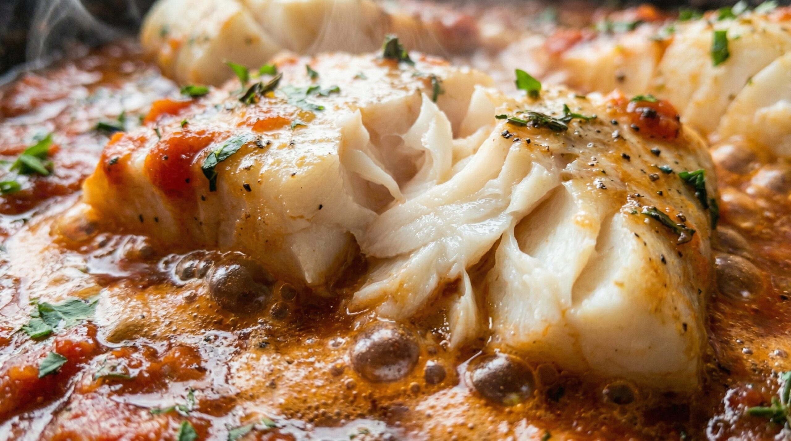 Puttanesca Poached Cod being prepared