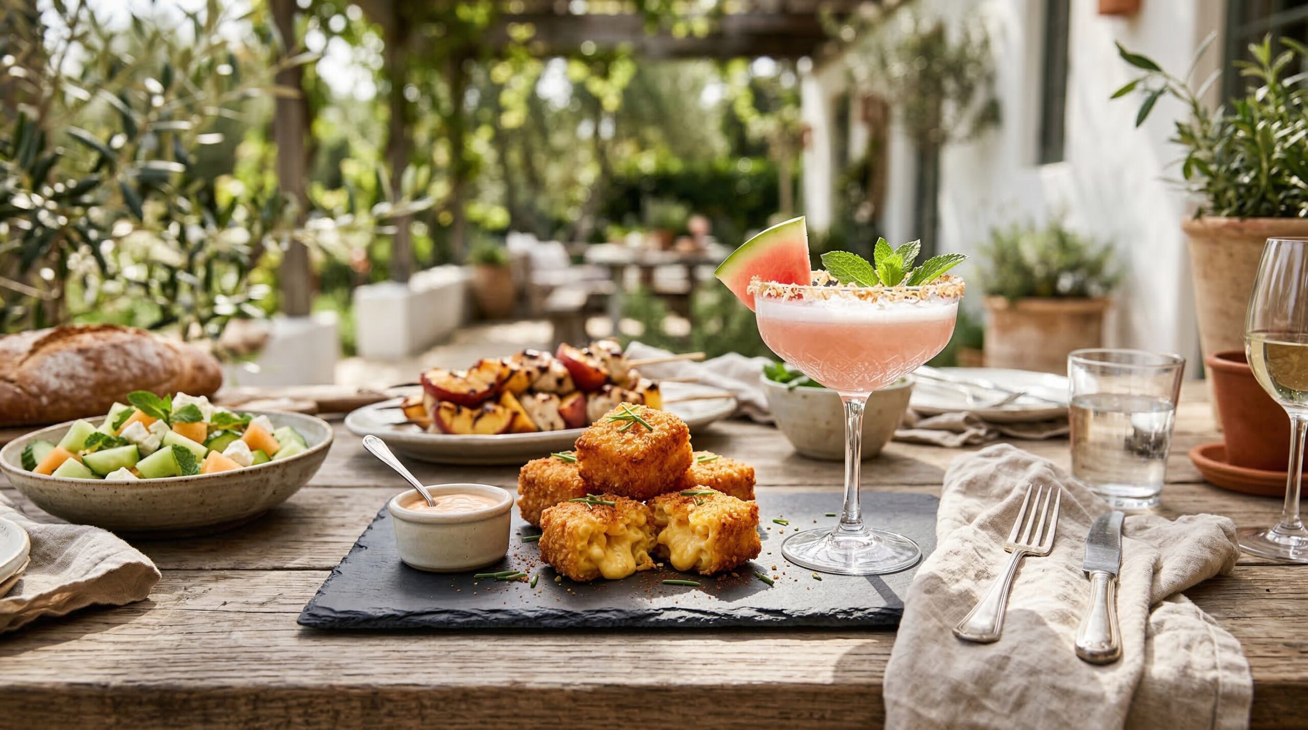 Stunning plated serving of Deep-Fried Leftover Macaroni and Cheese Squares, a chef-tested recipe by Chef Jorj Morgan.