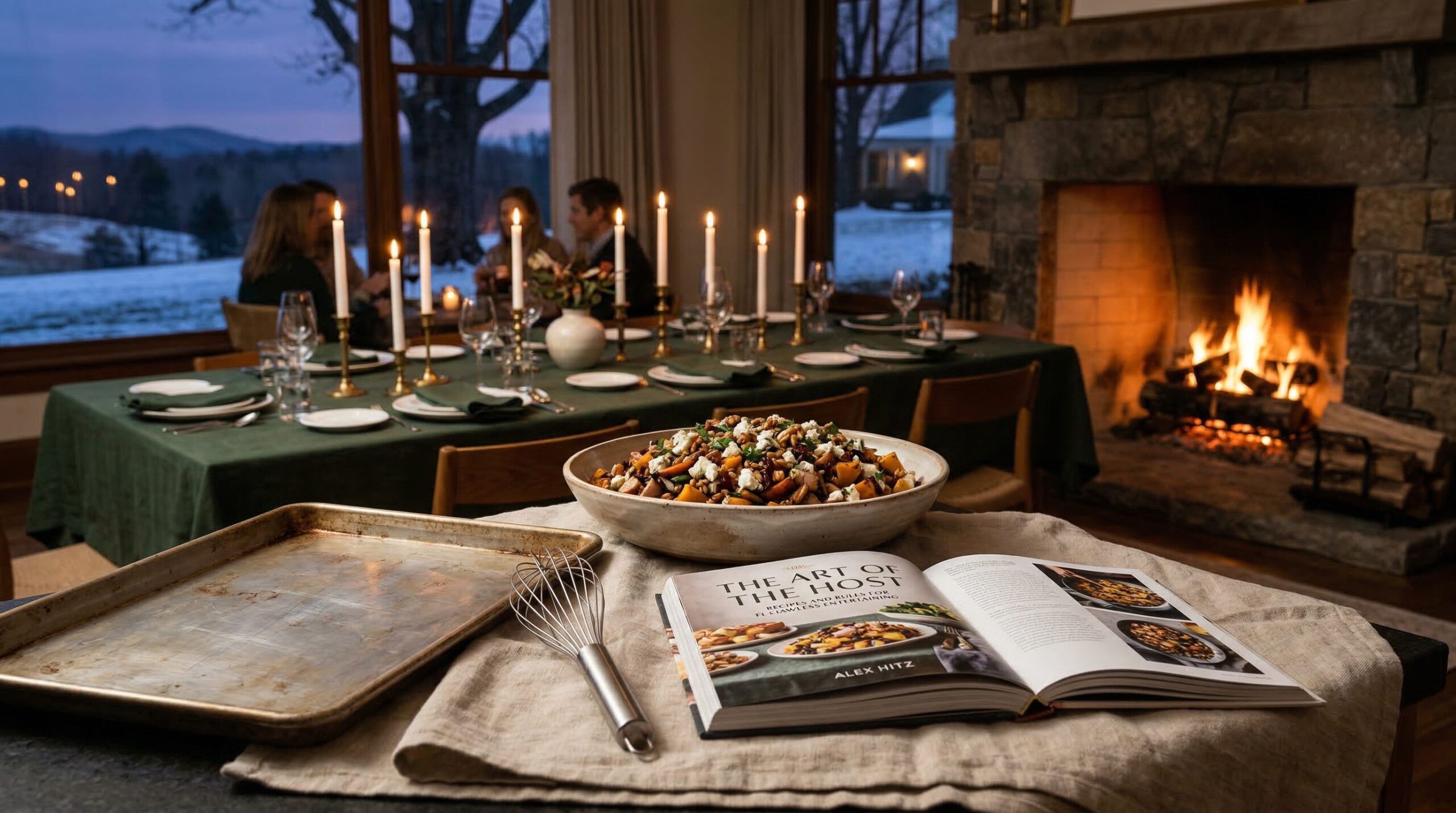 A roasted winter harvest beet and carrot salad with Gorgonzola on an estate holiday table