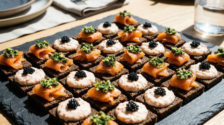 Stunning plated serving of Salmon & Shrimp Checkerboard, a chef-tested recipe by Chef Jorj Morgan.