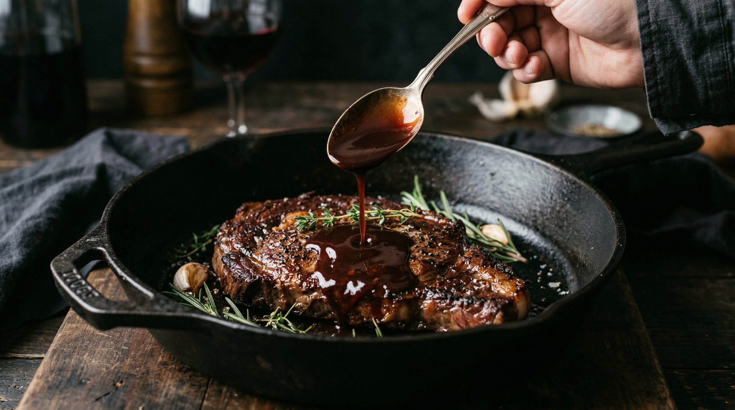 Stunning plated serving of Classic Shallot and Wine Pan-Reduction Sauce, a chef-tested recipe by Chef Jorj Morgan.