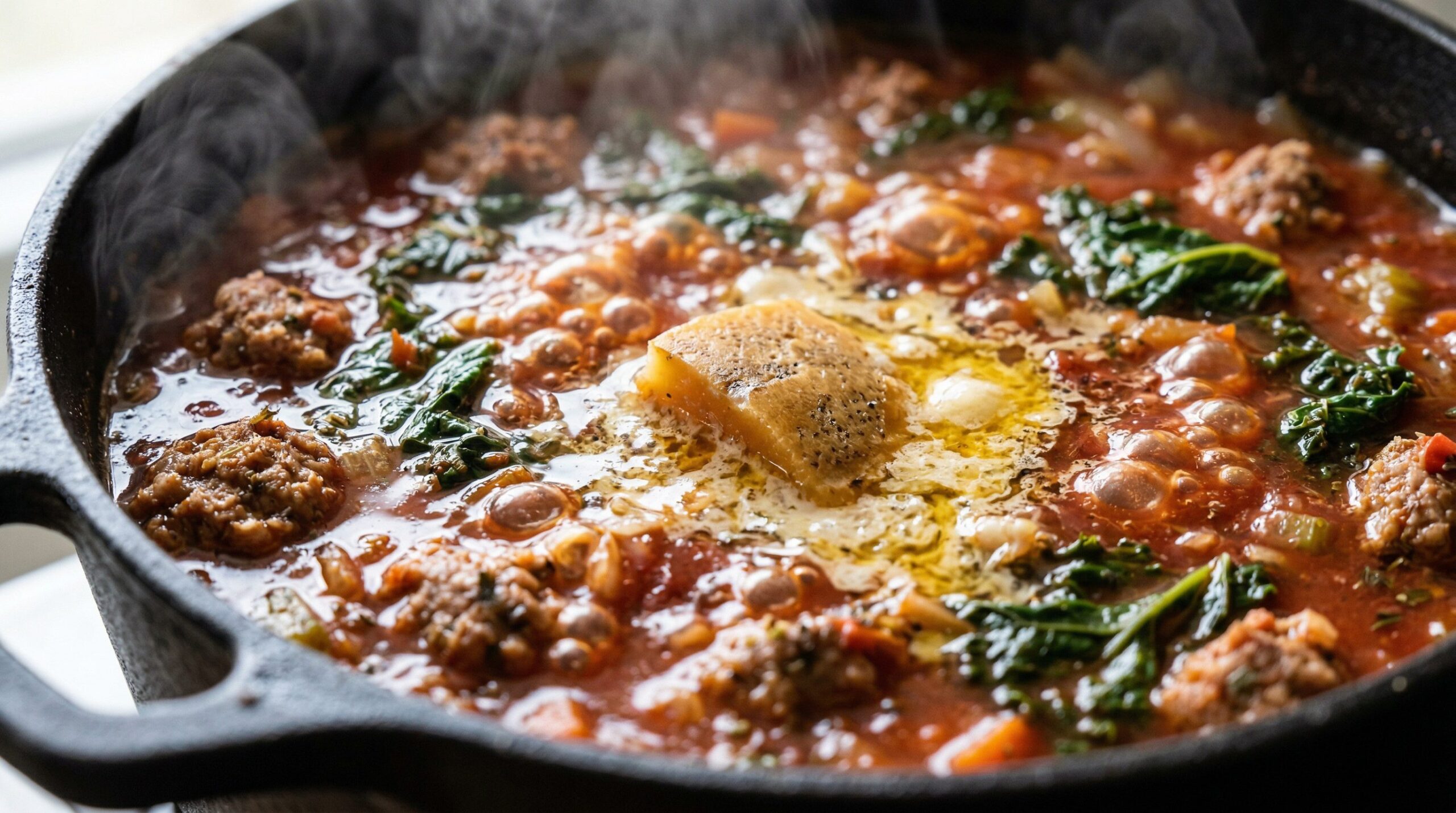 Italian Minestrone Soup with Sausage & Vegetables being prepared