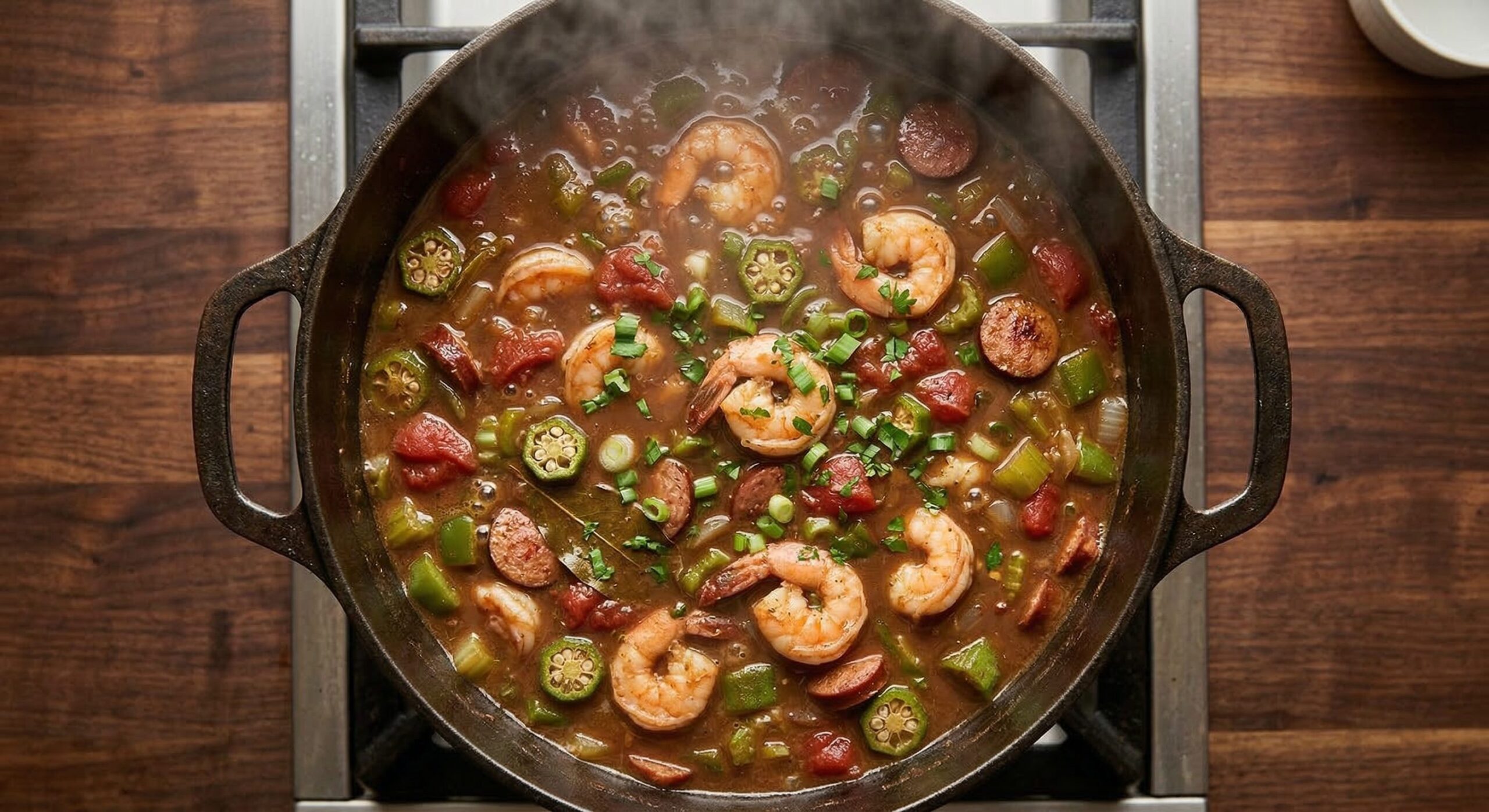 Make-Ahead Shrimp & Andouille Sausage Gumbo being prepared