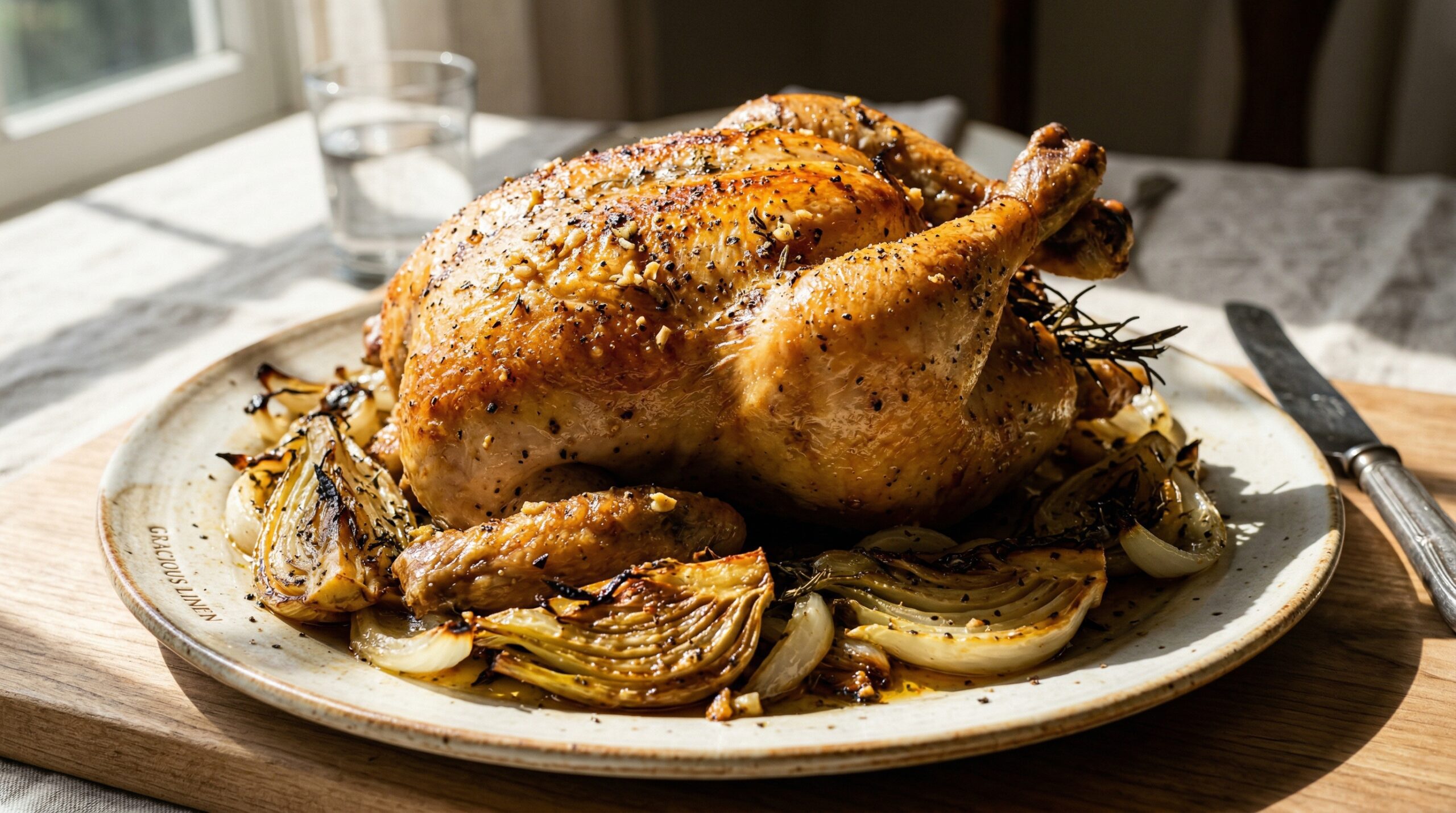 Stunning plated serving of Slow Cooker Rotisserie Chicken, a chef-tested recipe by Chef Jorj Morgan.