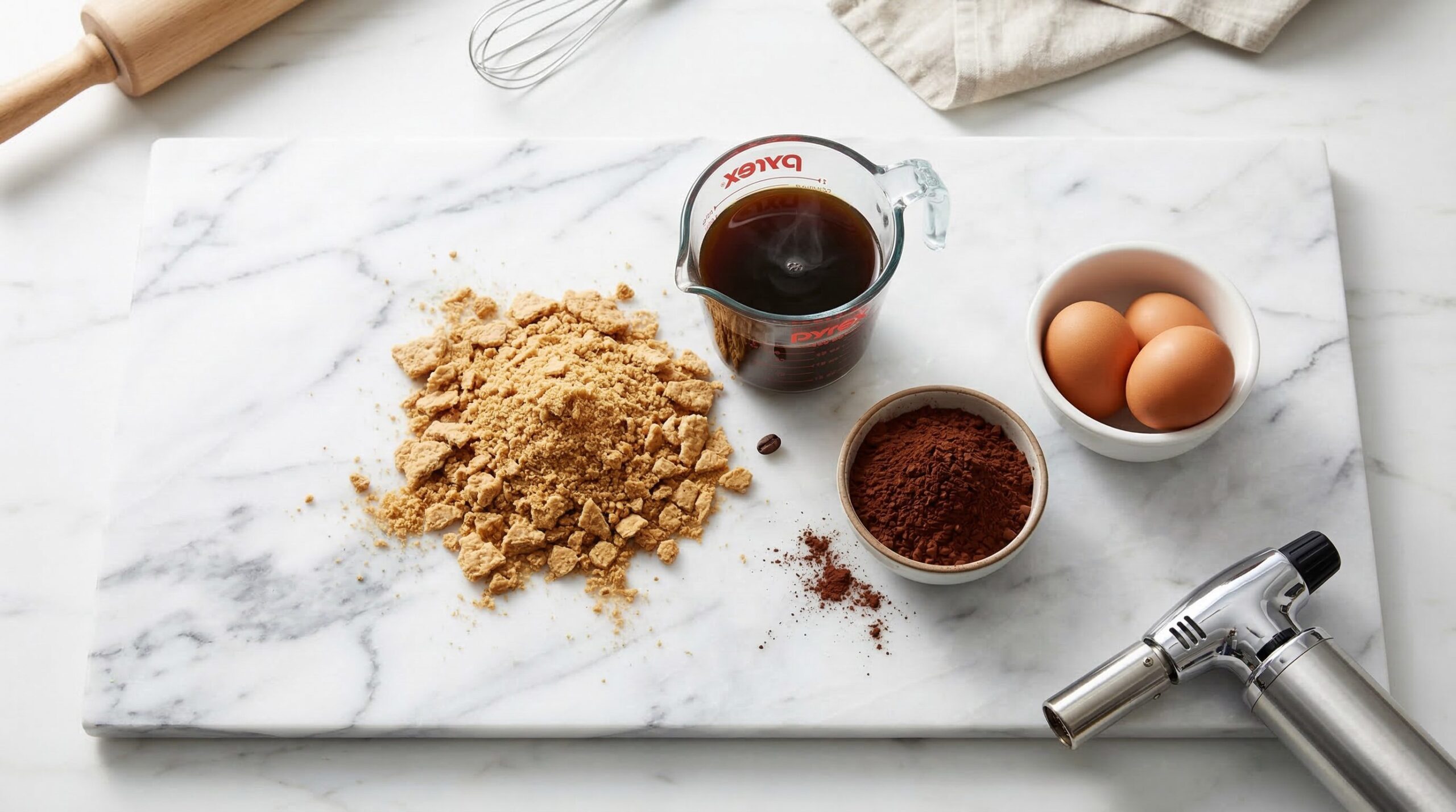 Ingredients for Toasted S’mores Cupcakes with Coffee-Enhanced Chocolate arranged for preparation