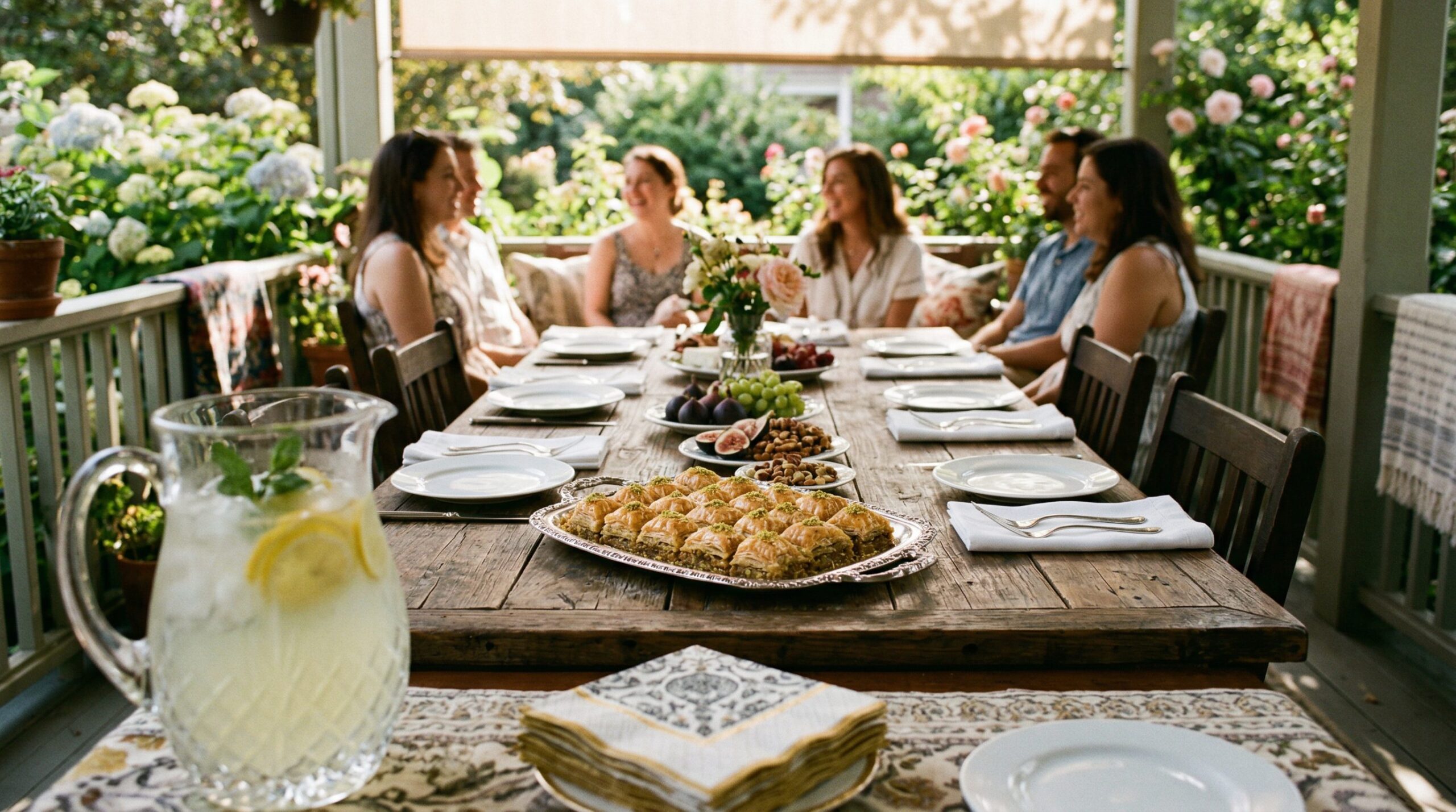 Southern Walnut and Pecan Baklava plated and served on an estate table