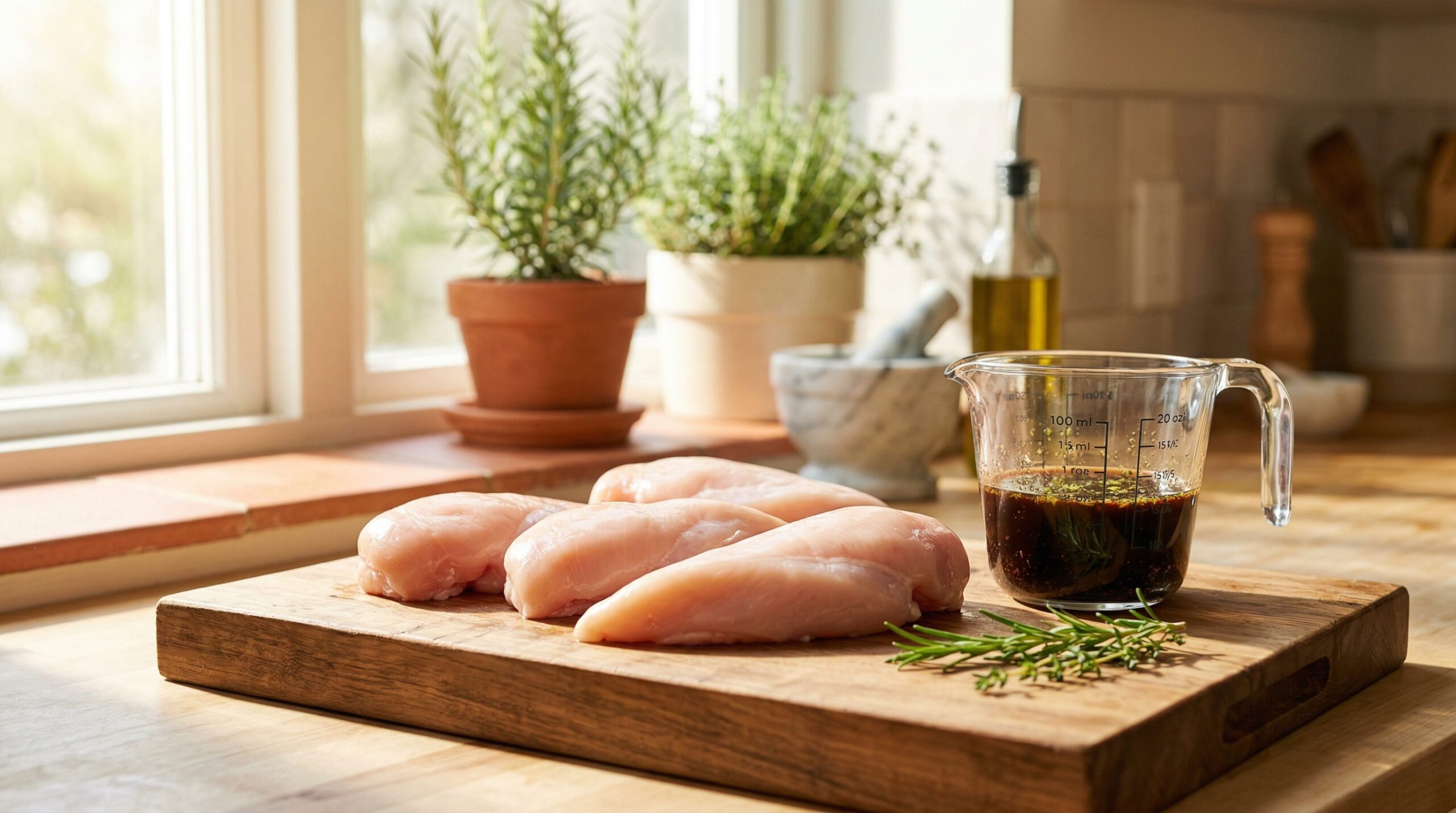 Ingredients for Grilled Chicken & Stuffed Portobellos arranged for preparation