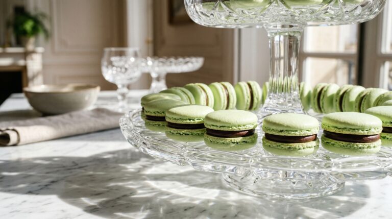 Stunning plated serving of French Macarons with Sweet Buttercream Fillings, a chef-tested recipe by Chef Jorj Morgan.