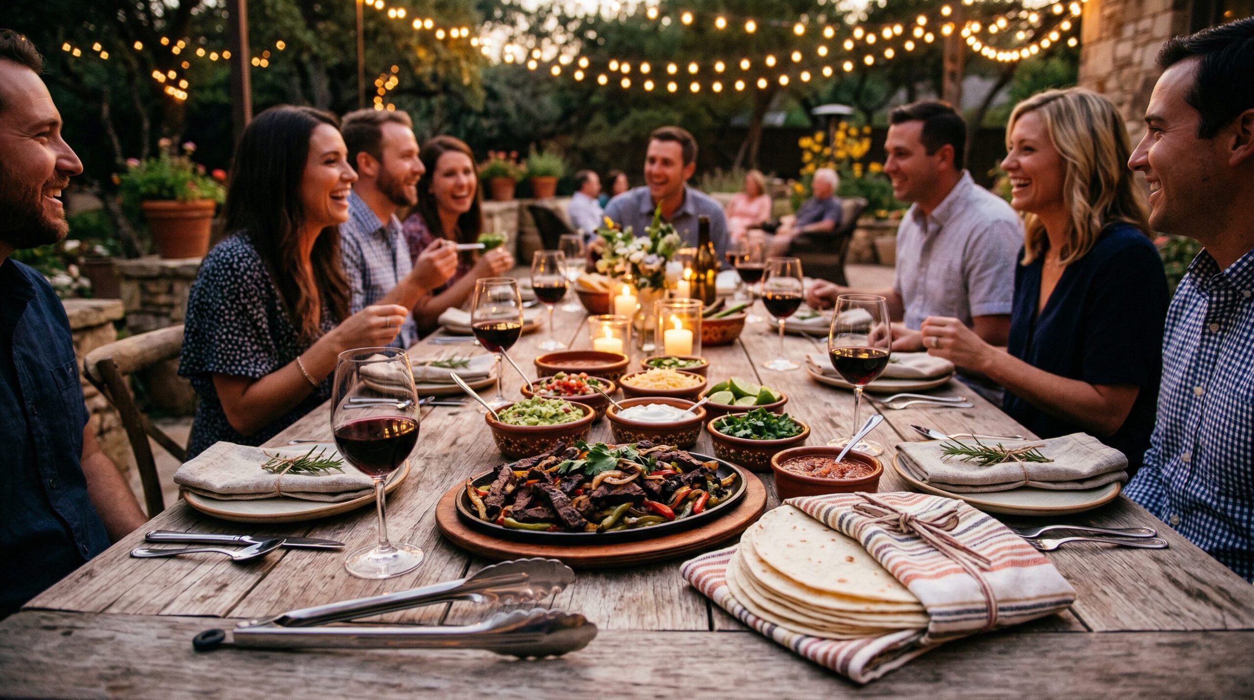 Chuck Wagon Steak Fajitas plated and served on an estate table