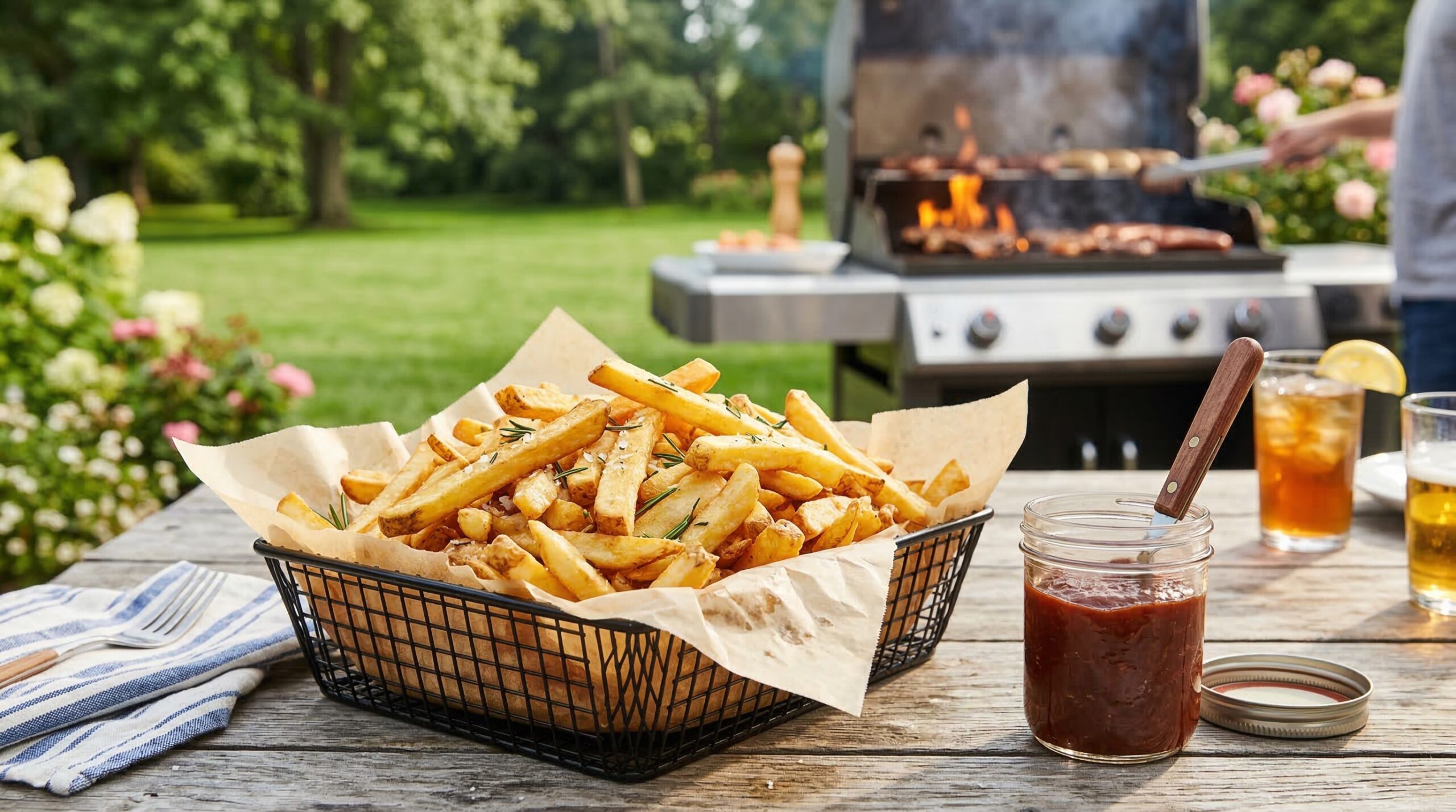 Stunning plated serving of Crispy French Fries with Spiced Homemade Ketchup, a chef-tested recipe by Chef Jorj Morgan.
