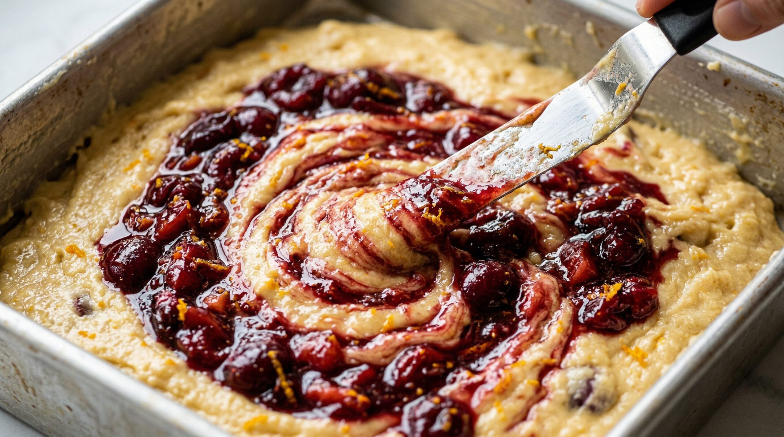 Cherry Walnut Crumble Cake being prepared
