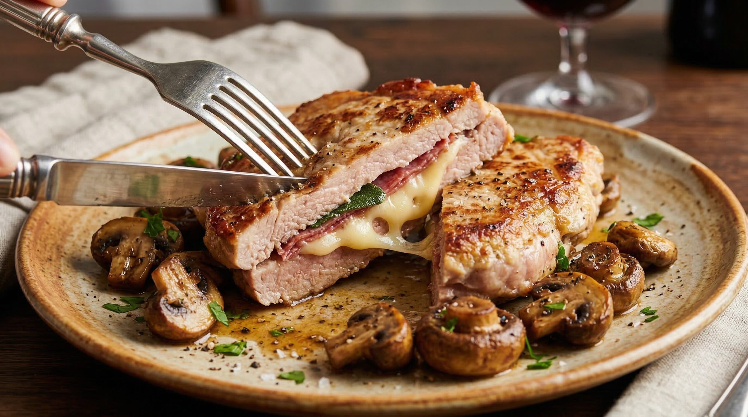 Breaded Veal Sinatra with Swiss & Salami being prepared