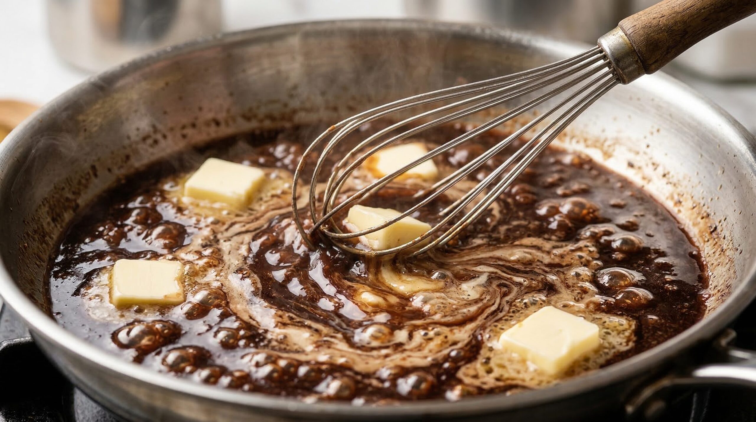 Shallot and Wine Pan-Reduction Sauce being prepared