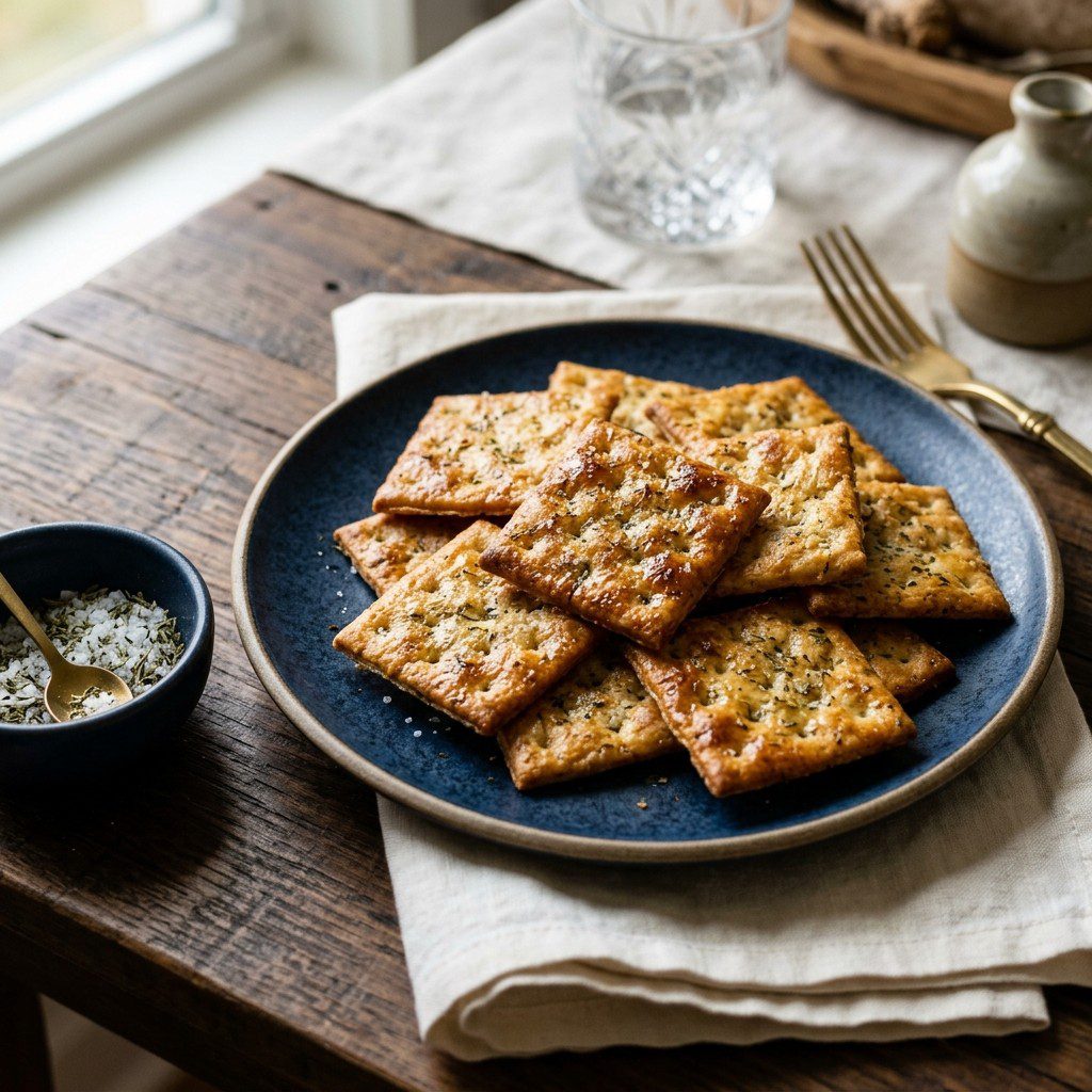 Stunning plated serving of Double-Baked Ranch Seasoned Soda Crackers, a chef-tested recipe by Chef Jorj Morgan.