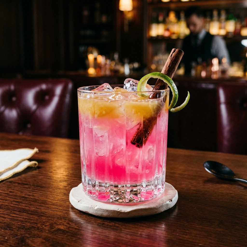 Stunning plated serving of The Prickled Pink Cocktail, a chef-tested recipe by Chef Jorj Morgan.