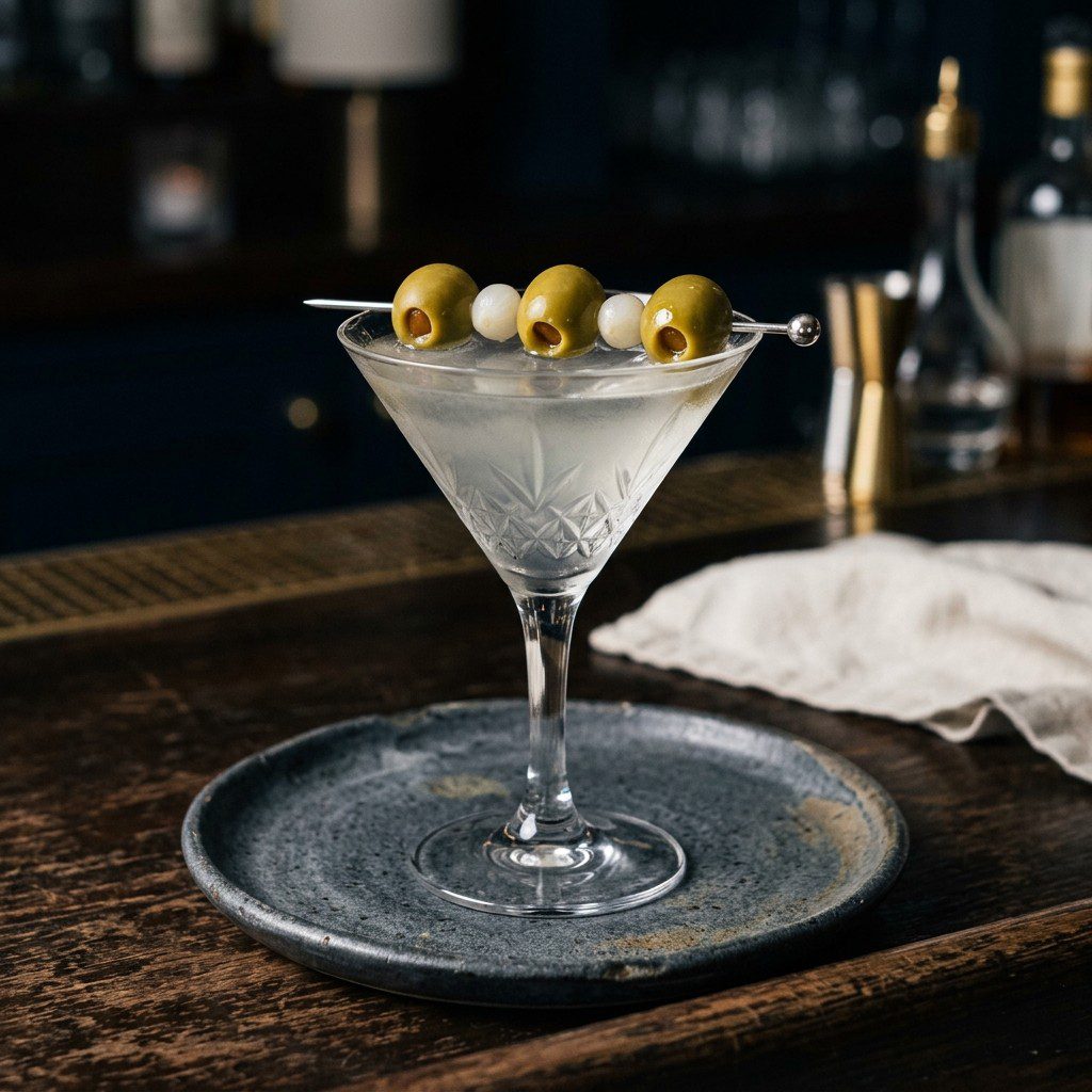 Stunning plated serving of Classic Dirty Martini, a chef-tested recipe by Chef Jorj Morgan.