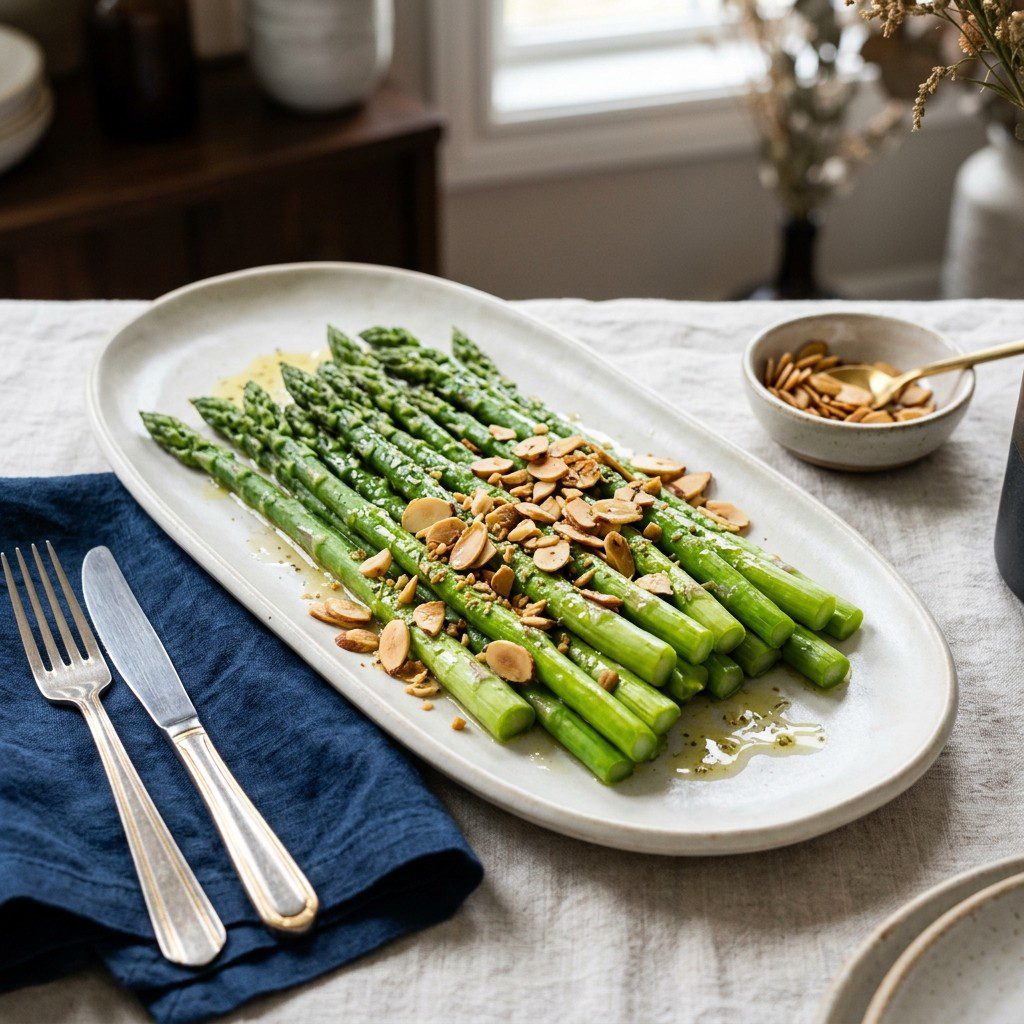Stunning plated serving of Blanched Asparagus Three Ways, a chef-tested recipe by Chef Jorj Morgan.