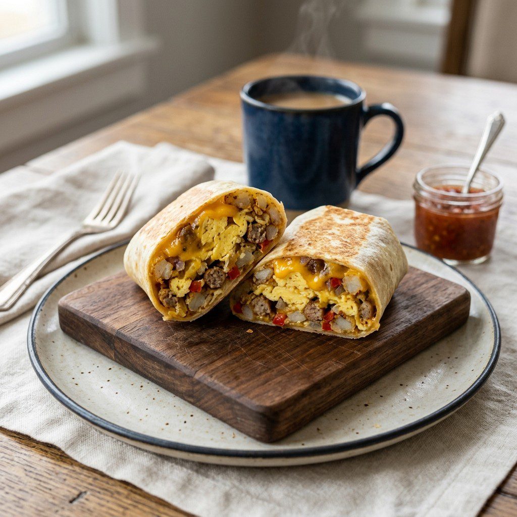Stunning plated serving of Breakfast Burritos, a chef-tested recipe by Chef Jorj Morgan.