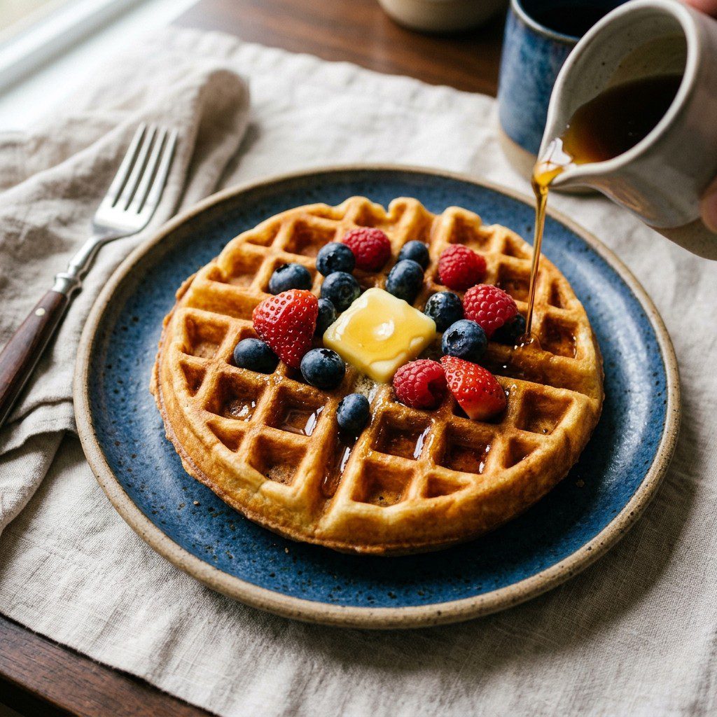Stunning plated serving of Basic Waffle Batter, a chef-tested recipe by Chef Jorj Morgan.