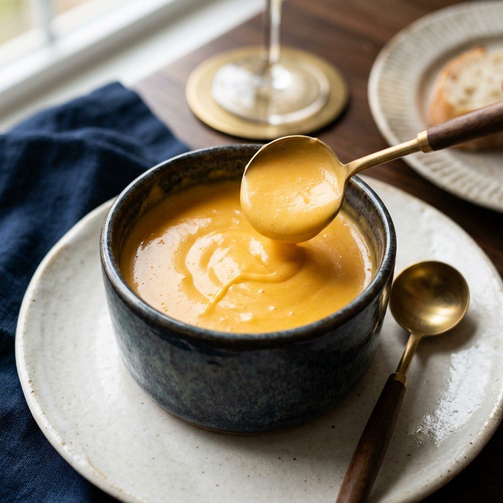 Stunning plated serving of Cheese Sauce for American-style Mac and Cheese, a chef-tested recipe by Chef Jorj Morgan.