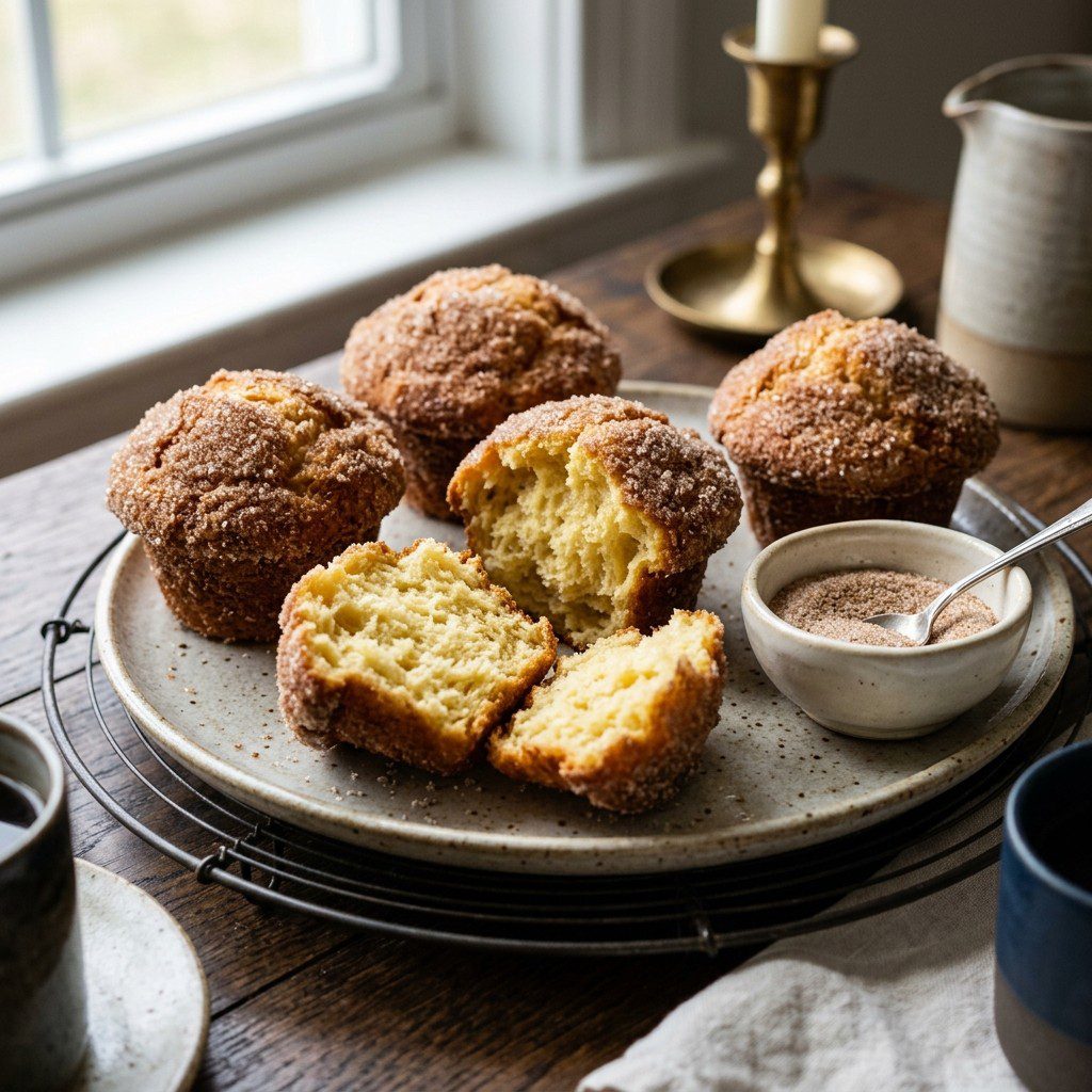 Stunning plated serving of Sugared Doughnut Muffins, a chef-tested recipe by Chef Jorj Morgan.