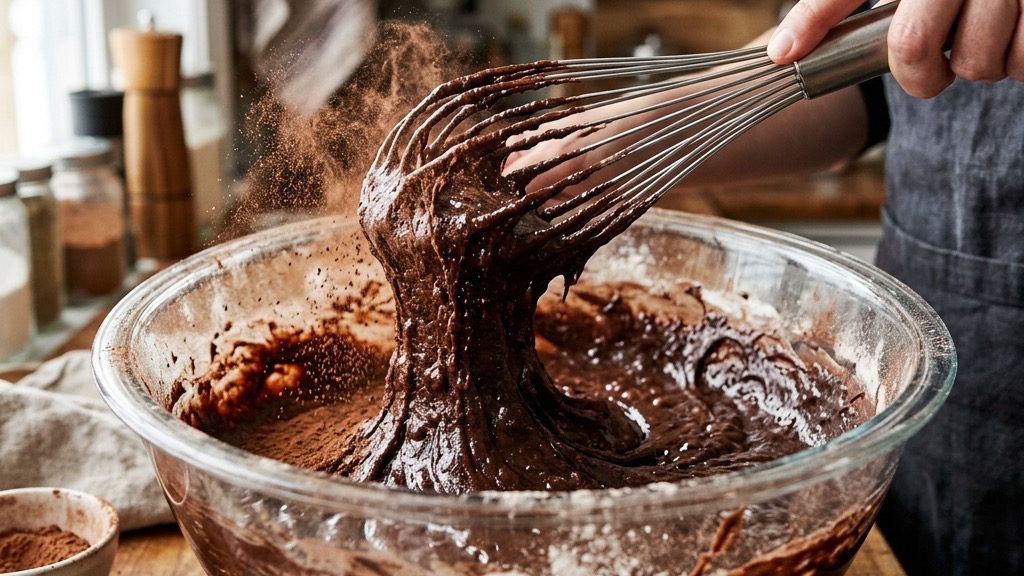 Black Walnut Chocolate Cake being prepared