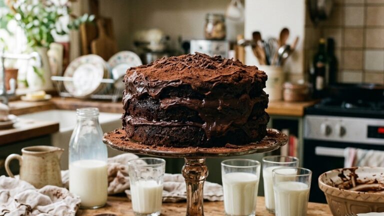 Stunning plated serving of Classic Black Walnut Chocolate Cake, a chef-tested recipe by Chef Jorj Morgan.