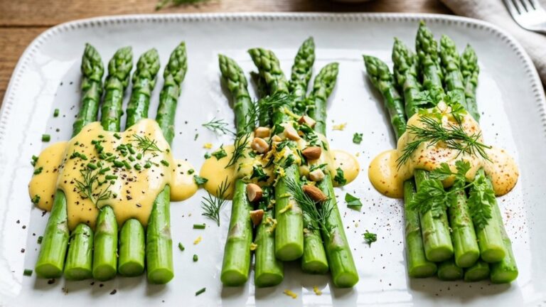 Stunning plated serving of Blanched Asparagus Three Ways, a chef-tested recipe by Chef Jorj Morgan.