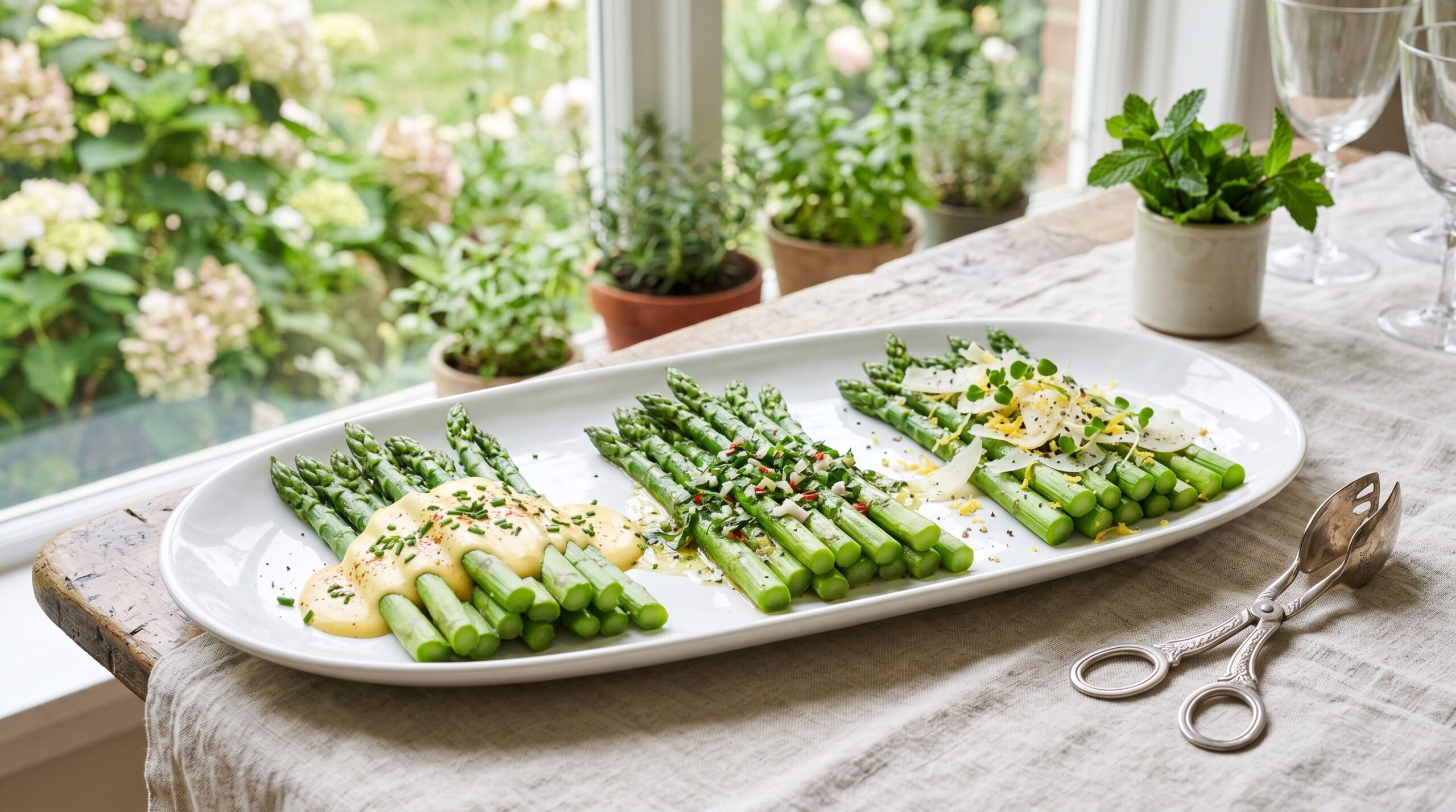 Stunning plated serving of Blanched Asparagus Three Ways, a chef-tested recipe by Chef Jorj Morgan.